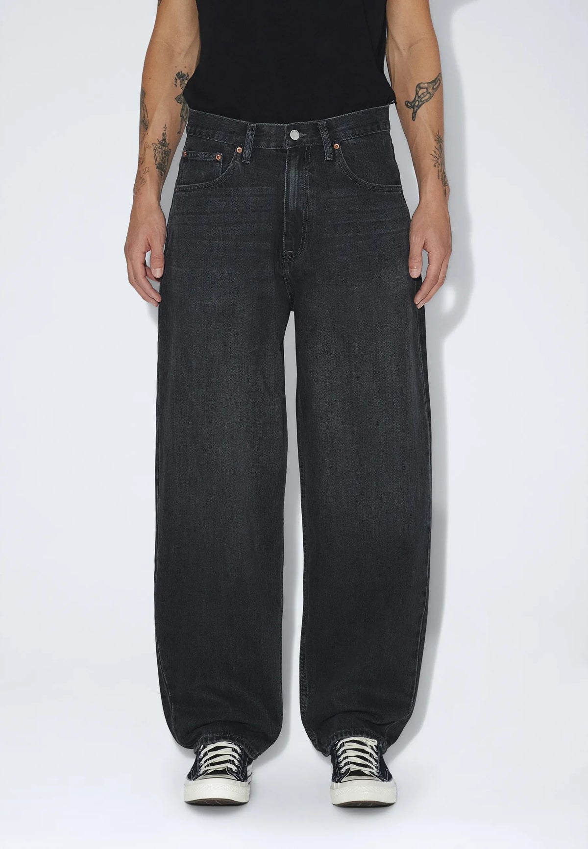 JEANS RELAXED FIT IN COTONE GRIGIO SCURO