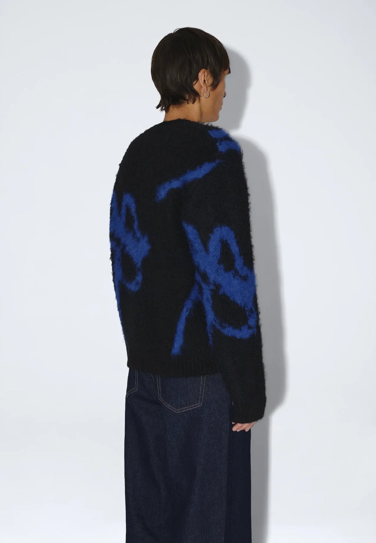 CARDIGAN IN LANA JACQUARD NERO E BLU