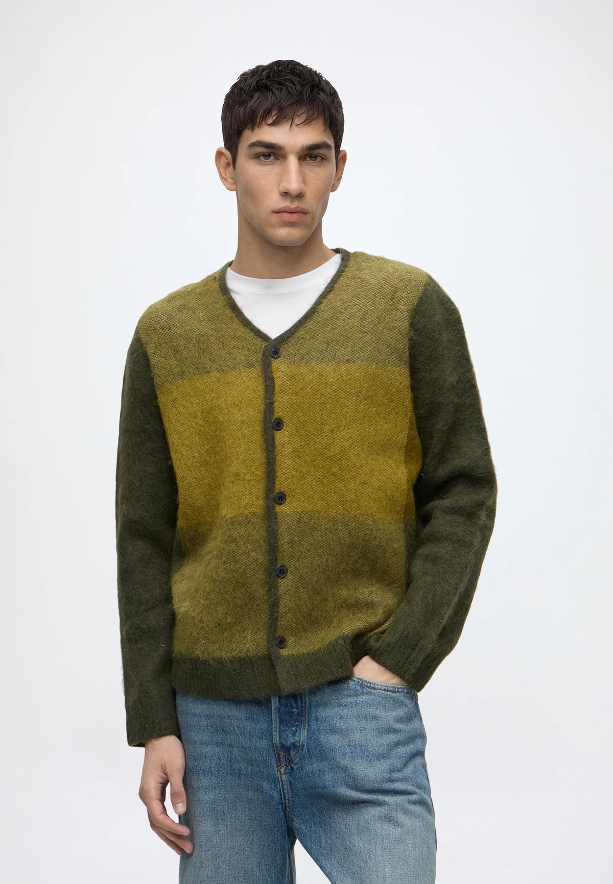 CARDIGAN A BLOCCHI IN MAGLIA VERDE