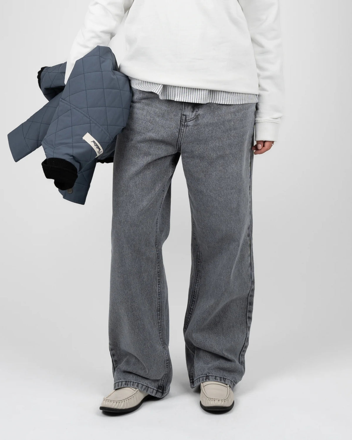 JEANS RELAXED FIT IN COTONE GRIGIO WASHED
