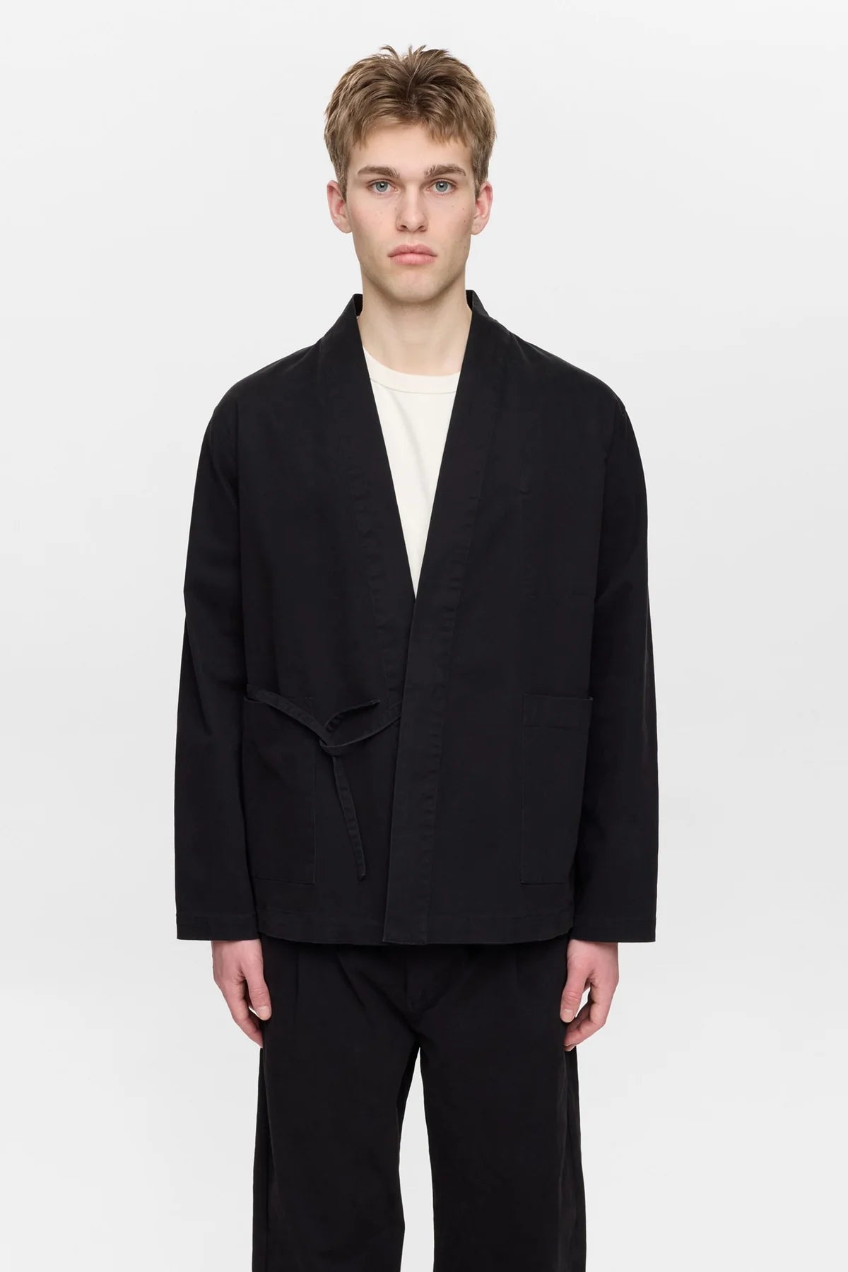 OVERSHIRT KIMONO IN COTONE NERO CAVIALE