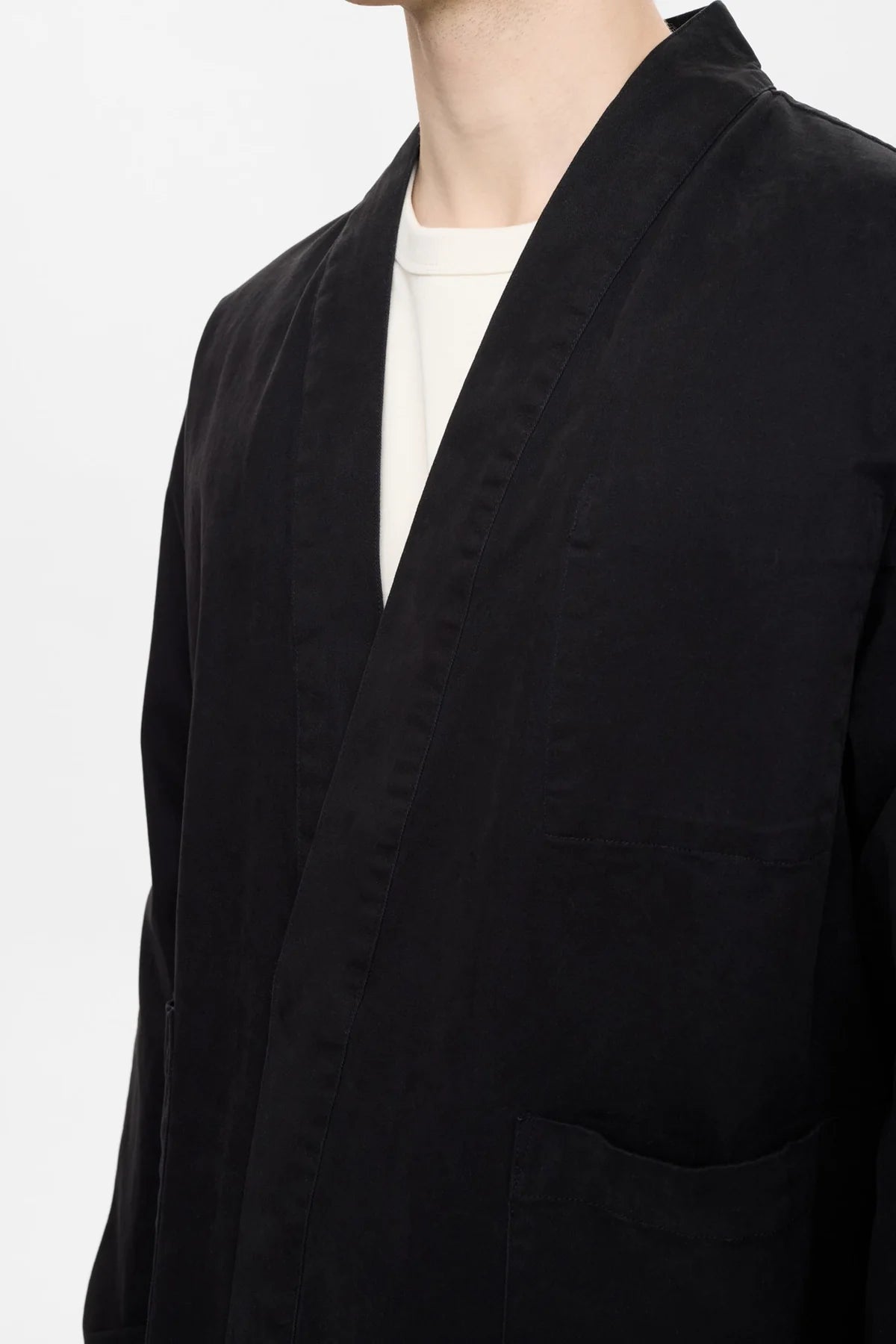 OVERSHIRT KIMONO IN COTONE NERO CAVIALE