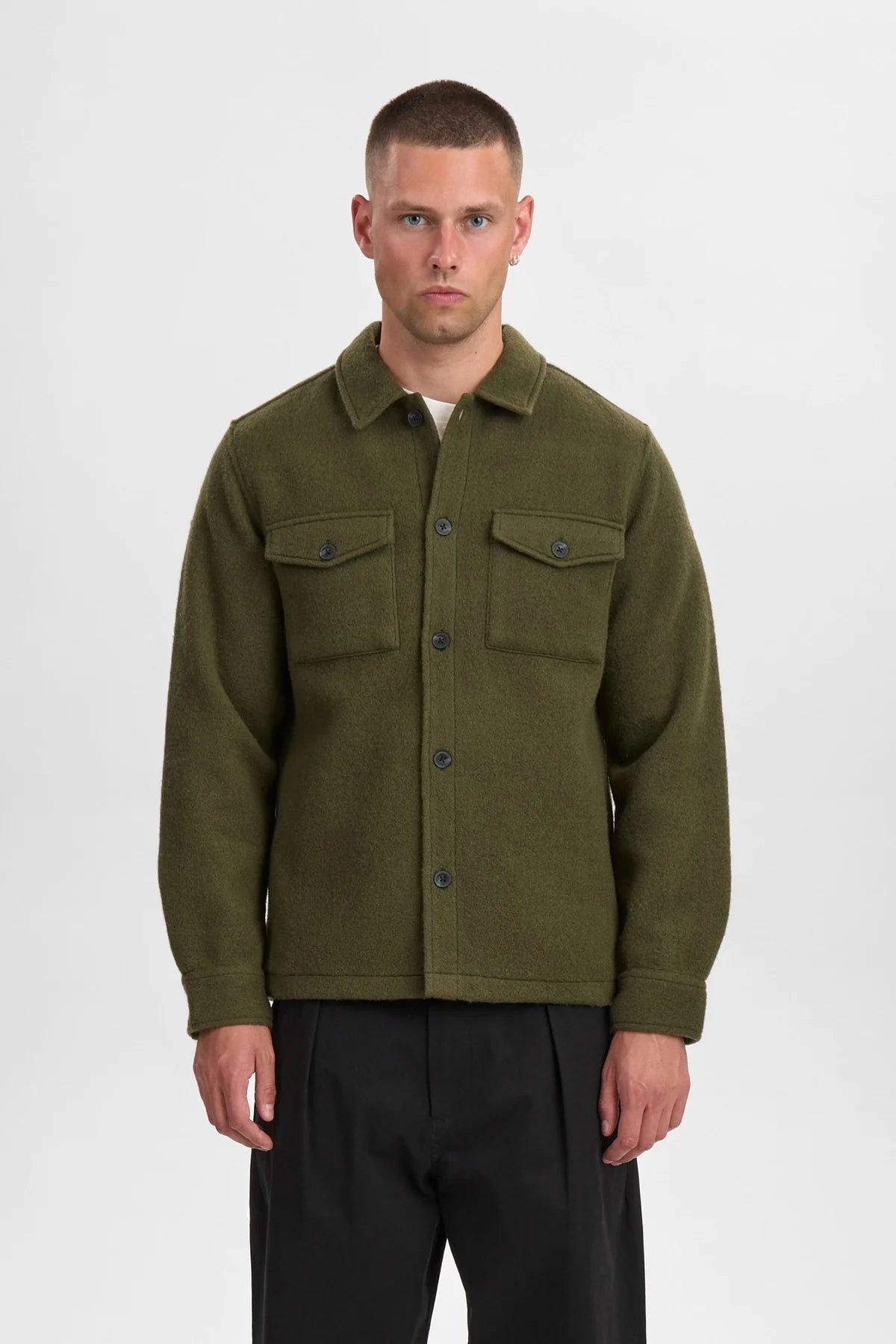 OVERSHIRT IN LANA COTTA VERDE MILITARE