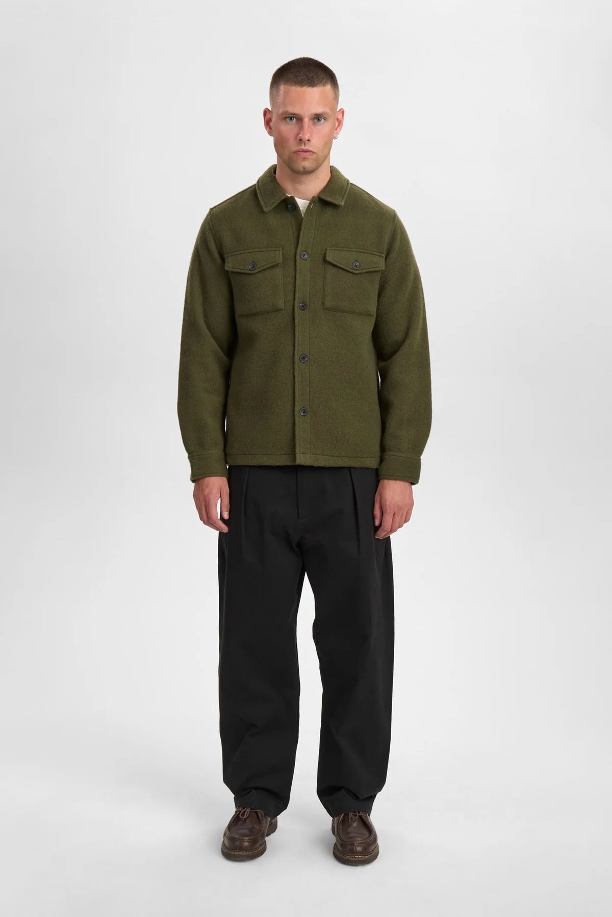 OVERSHIRT IN LANA COTTA VERDE MILITARE