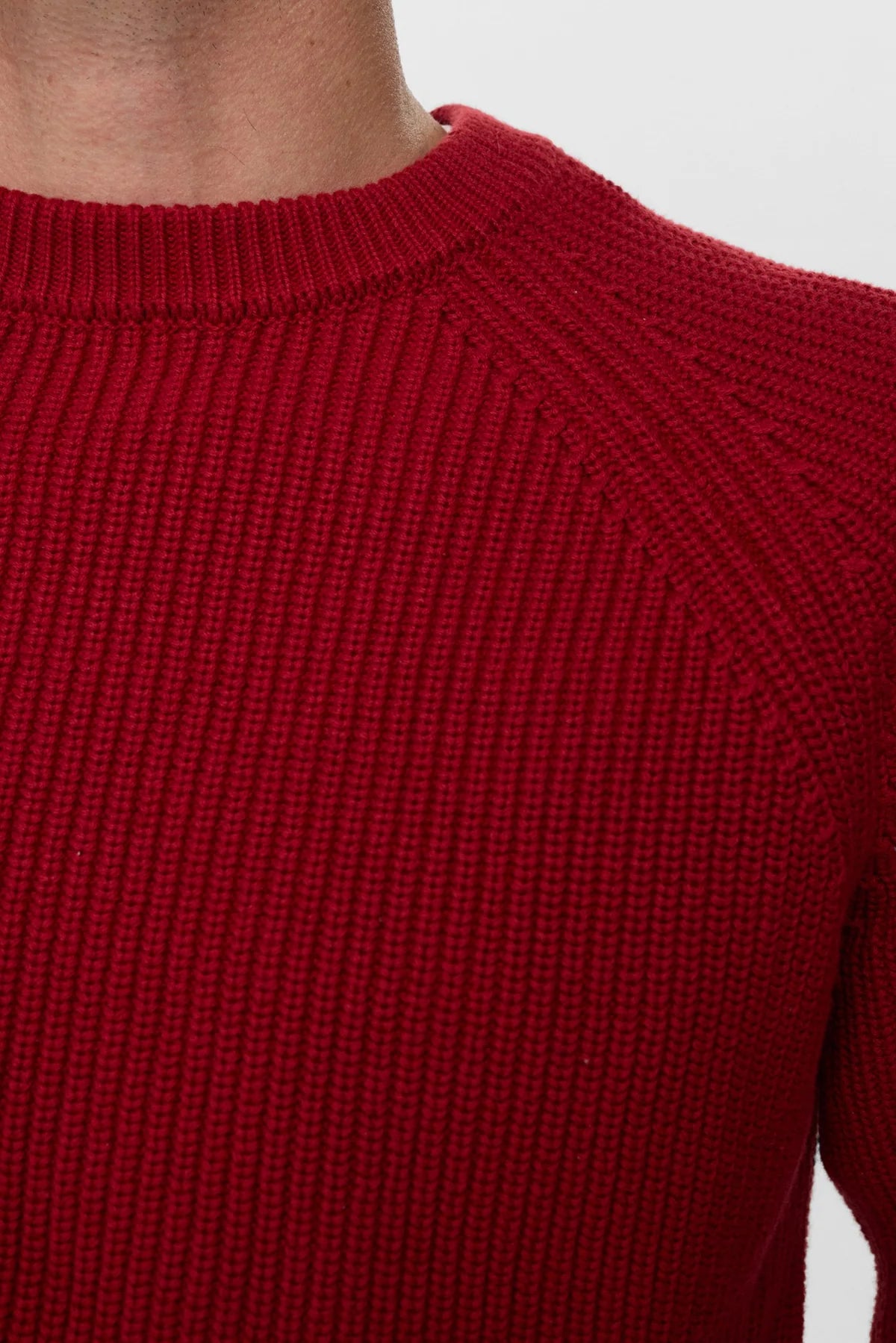 MAGLIONE GIROCOLLO A COSTE IN COTONE ROSSO