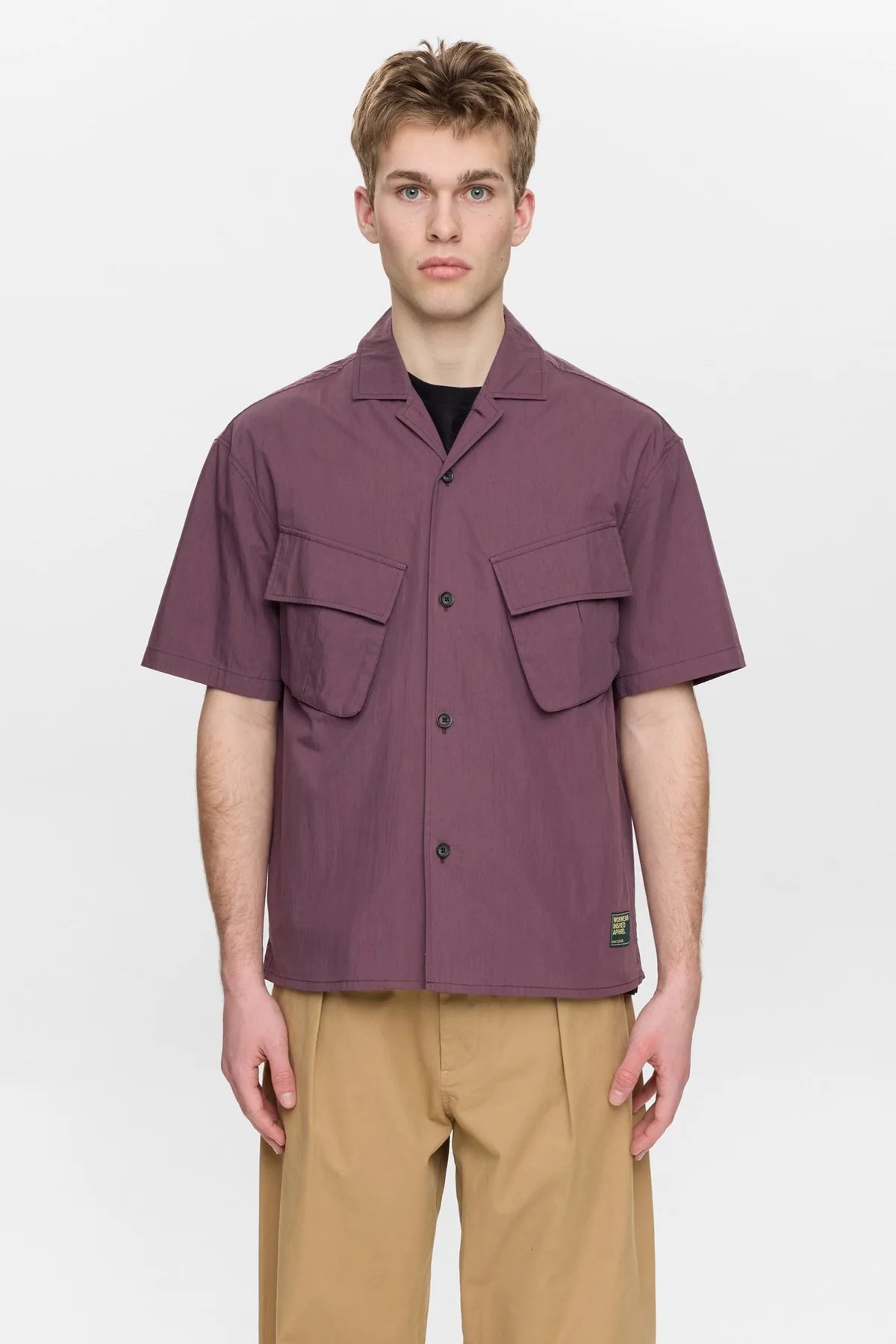 CAMICIA A MANICHE CORTE IN COTONE VINACCIA