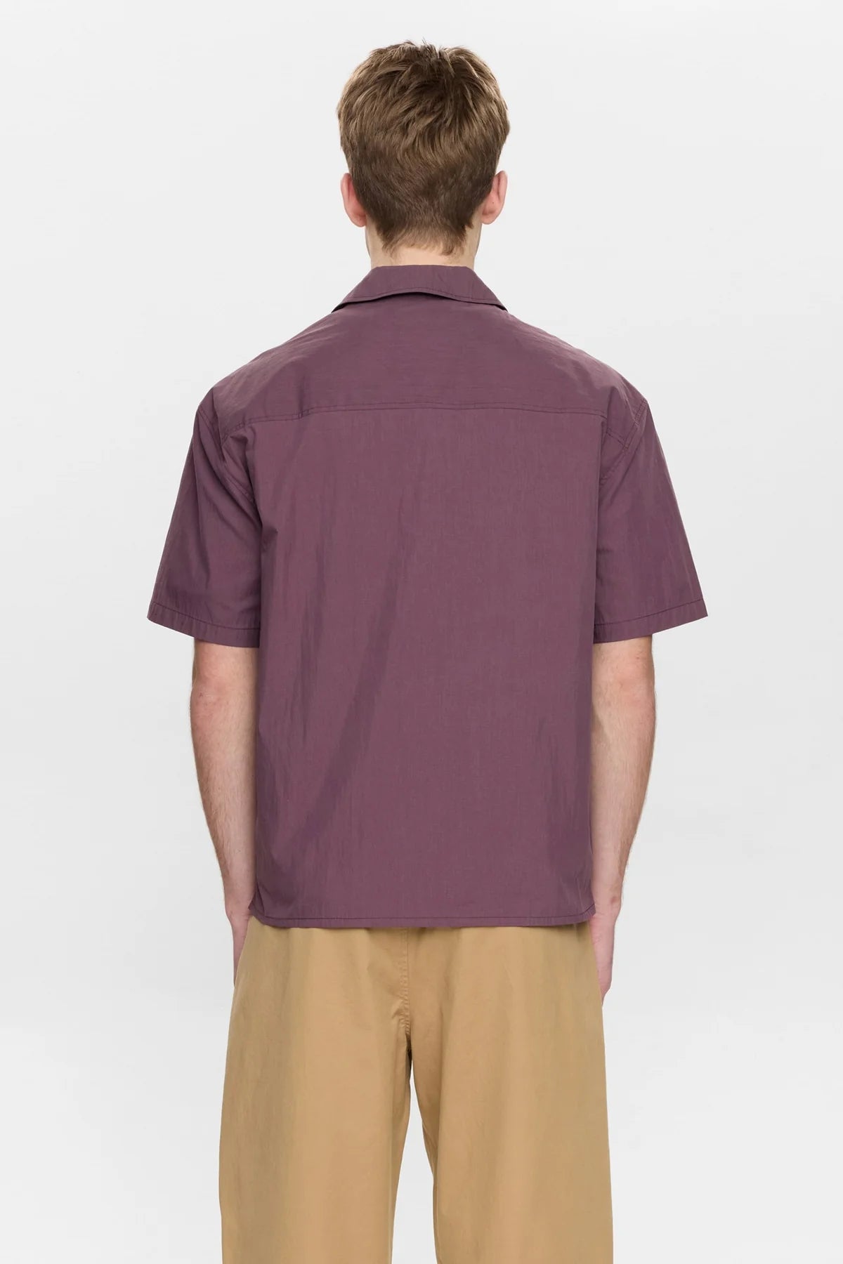 CAMICIA A MANICHE CORTE IN COTONE VINACCIA