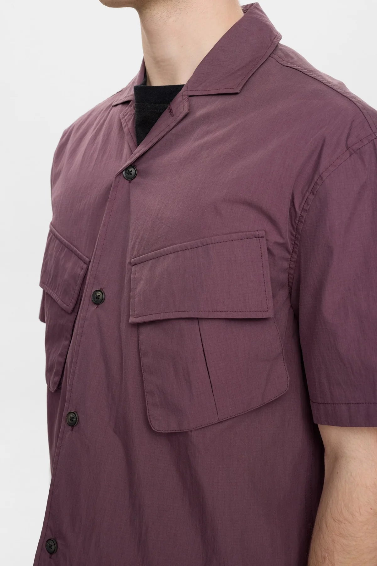 CAMICIA A MANICHE CORTE IN COTONE VINACCIA
