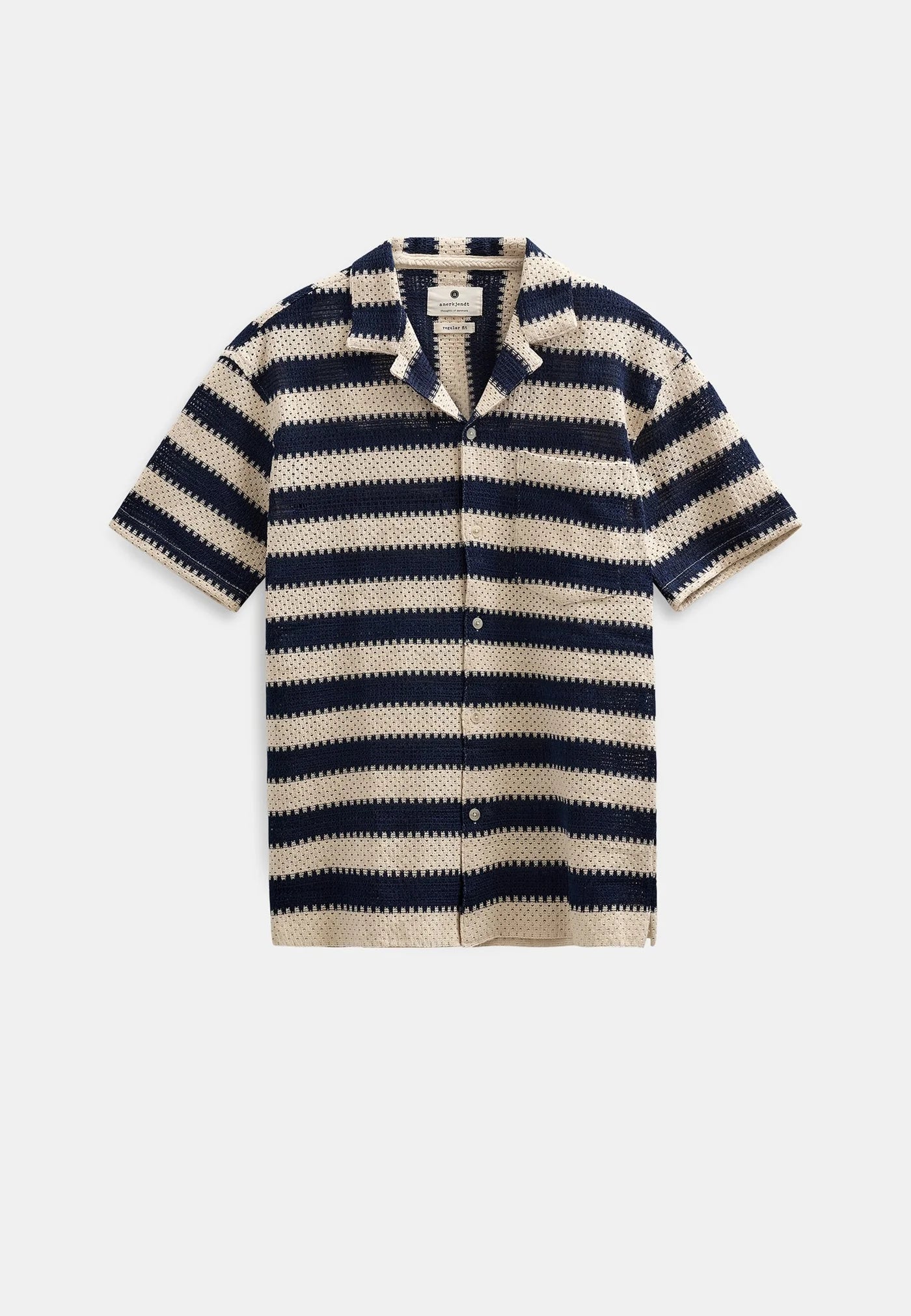CAMICIA A MANICHE CORTE A RIGHE BLU E TOFU