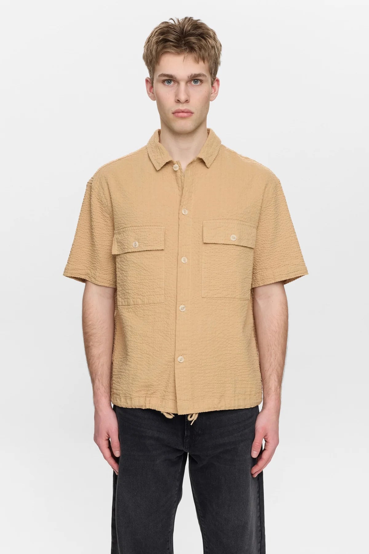 OVERSHIRT A MANICHE CORTE IN COTONE INCENSO