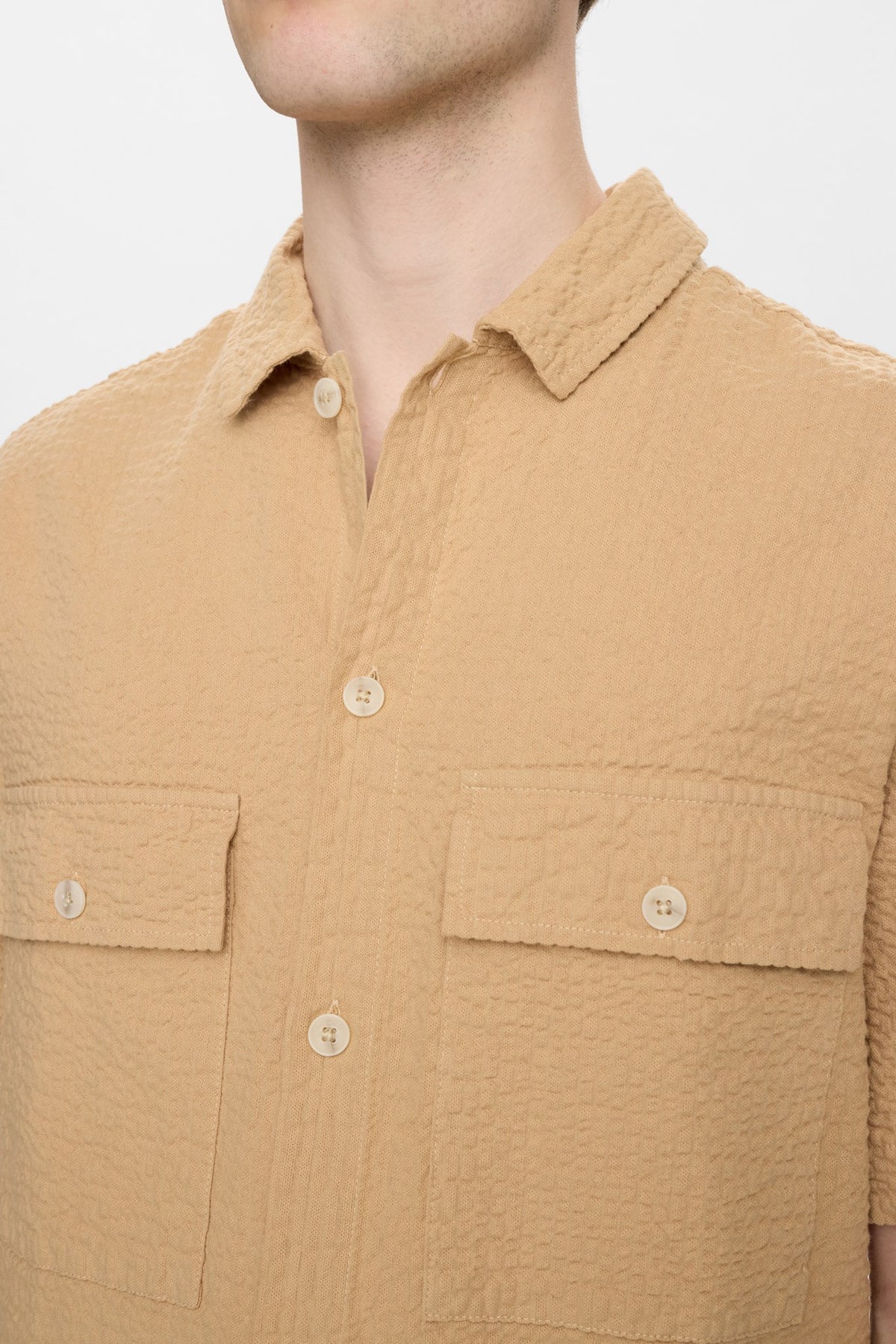 OVERSHIRT A MANICHE CORTE IN COTONE INCENSO