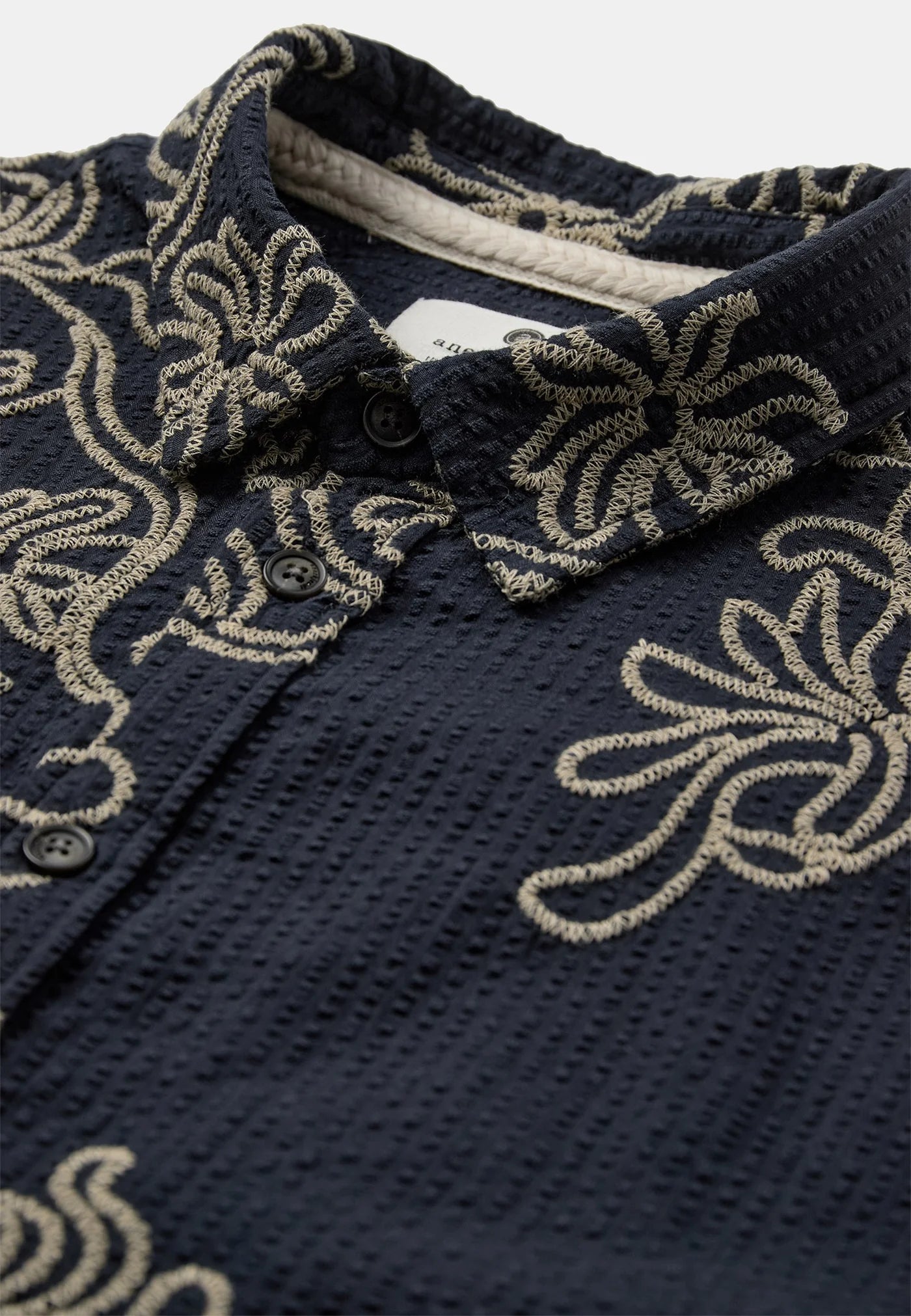 CAMICIA A MANICHE CORTE CON RICAMO IN COTONE BLU