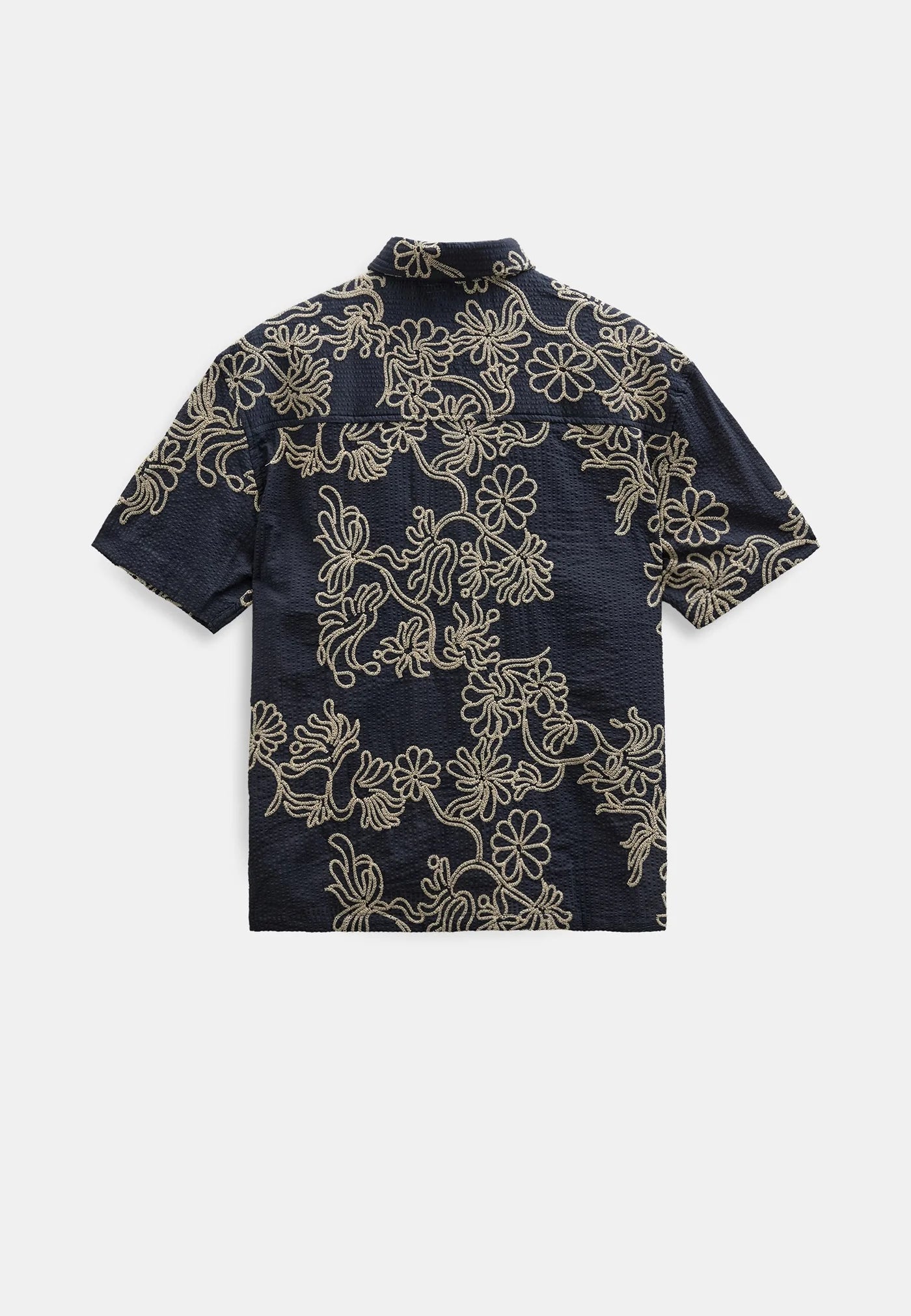CAMICIA A MANICHE CORTE CON RICAMO IN COTONE BLU