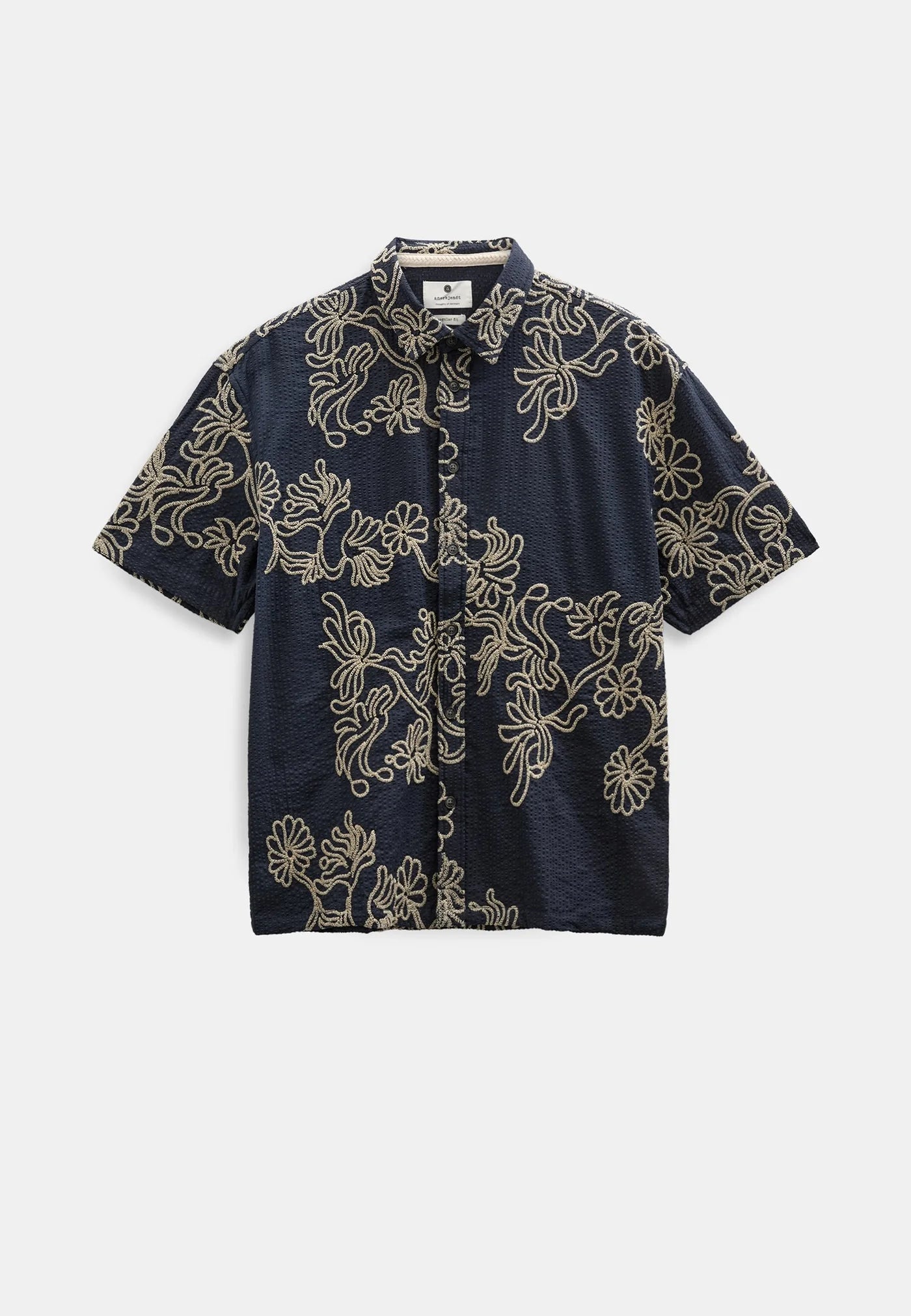 CAMICIA A MANICHE CORTE CON RICAMO IN COTONE BLU