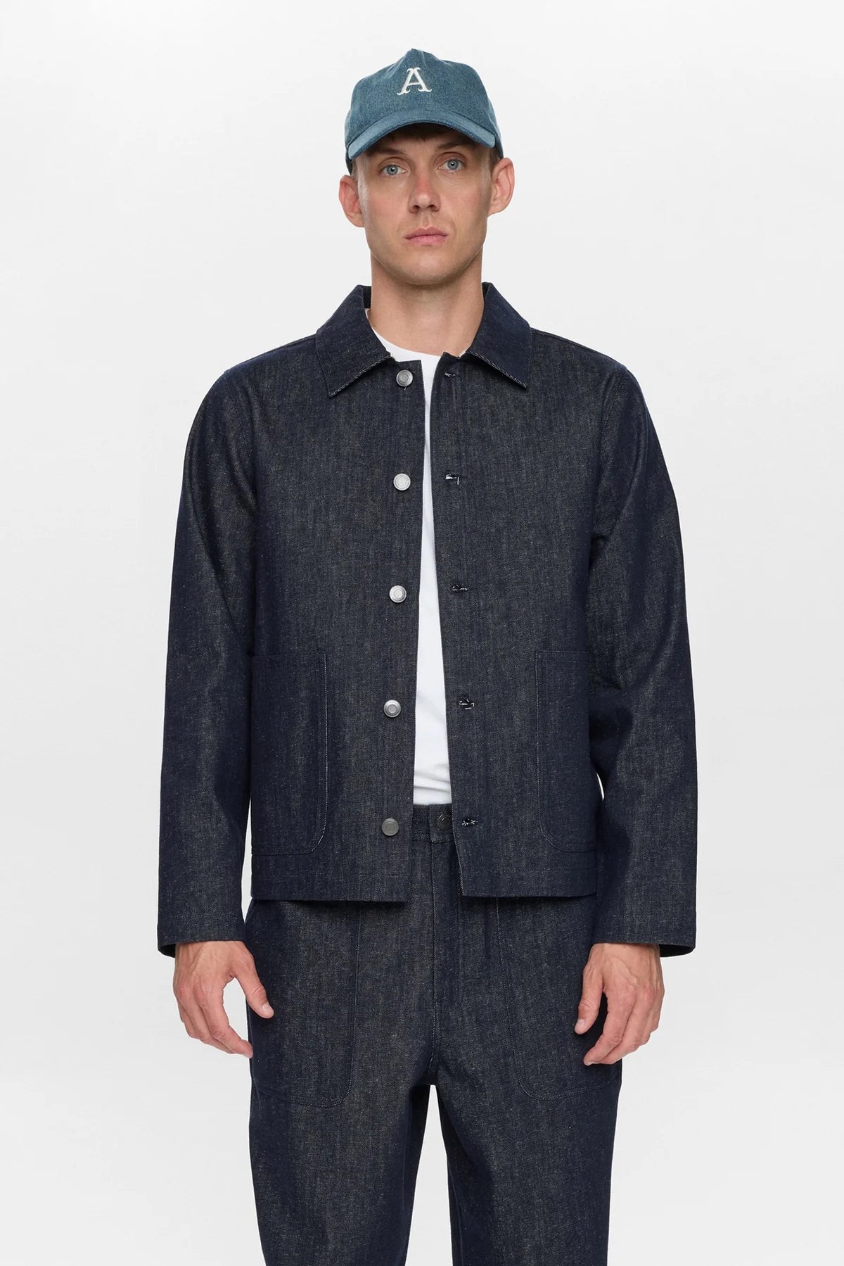 OVERSHIRT DENIM IN COTONE E LINO BLU SCURO