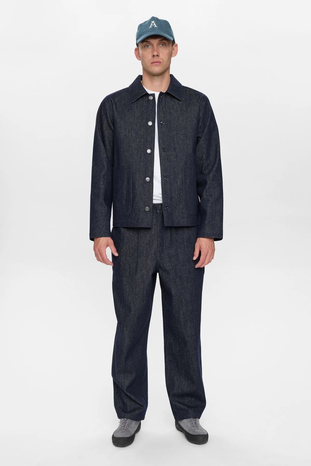 OVERSHIRT DENIM IN COTONE E LINO BLU SCURO