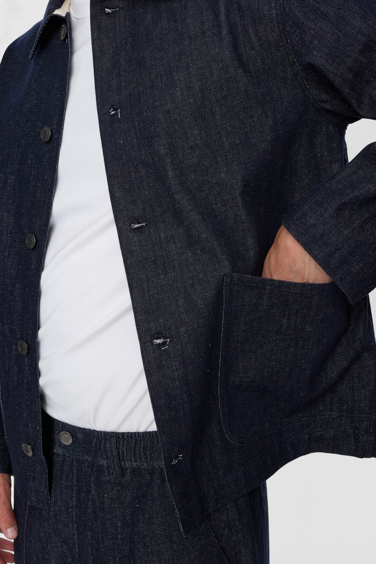 OVERSHIRT DENIM IN COTONE E LINO BLU SCURO