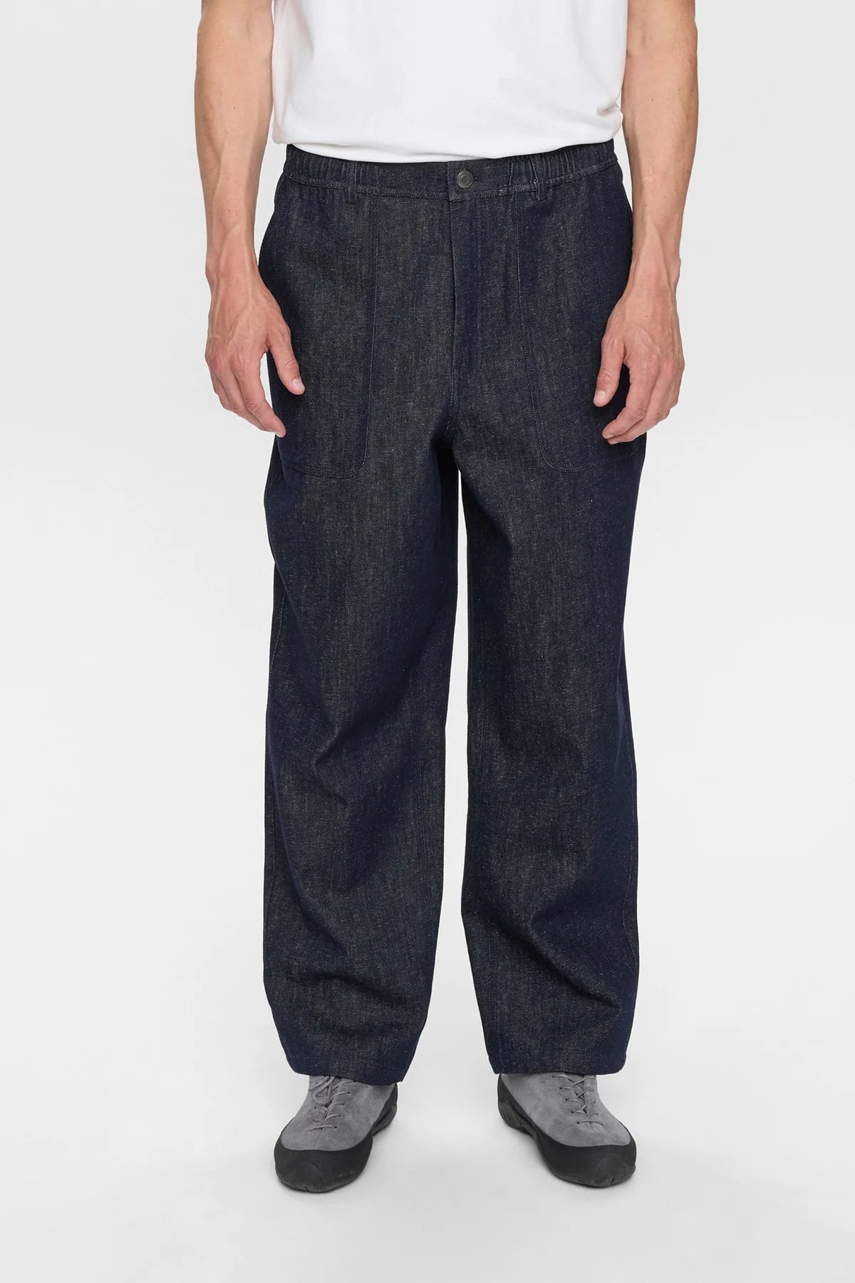 JEANS IN COTONE E LINO BLU SCURO