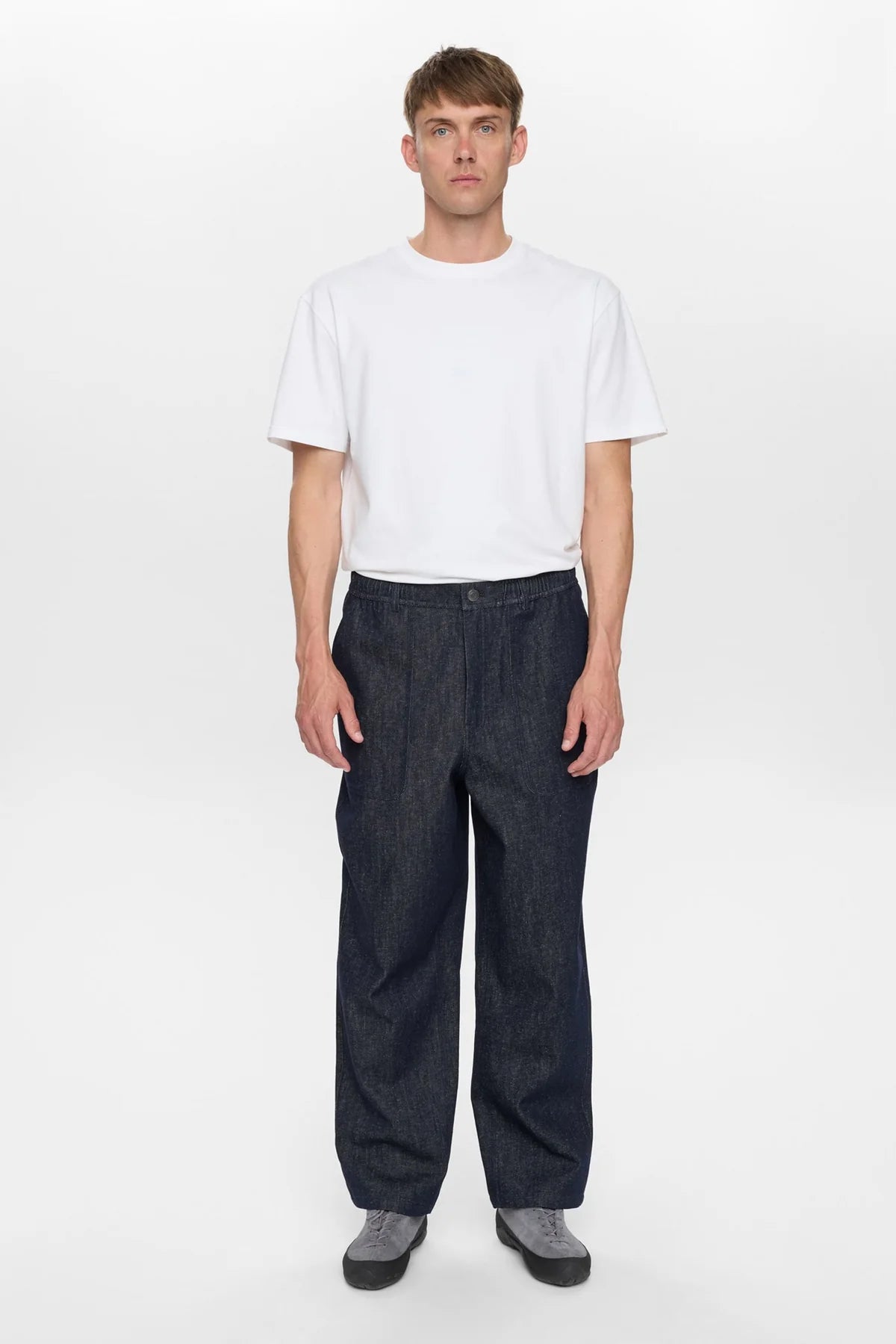 JEANS IN COTONE E LINO BLU SCURO