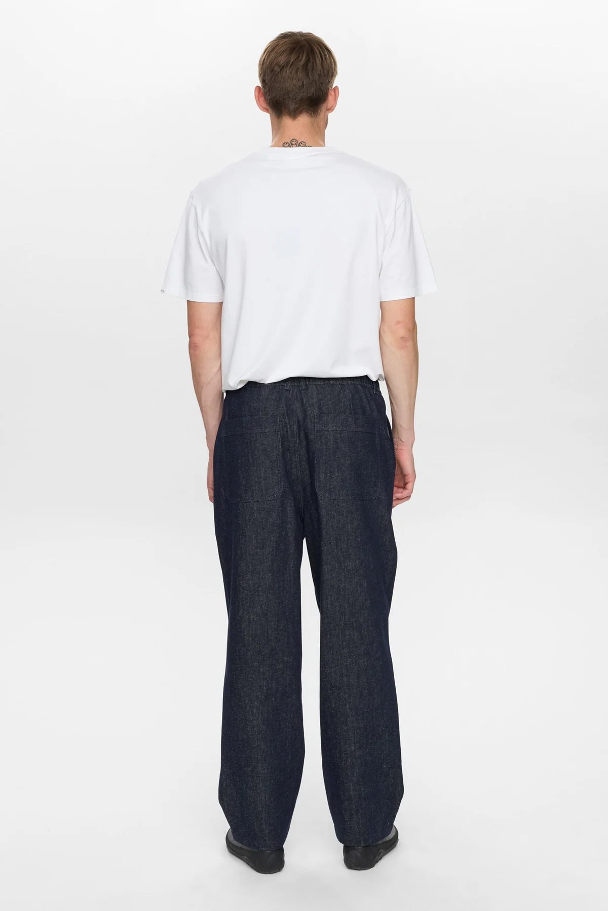 JEANS IN COTONE E LINO BLU SCURO