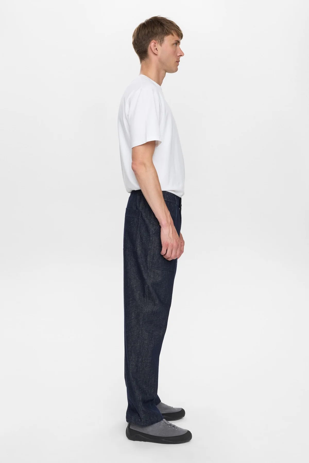 JEANS IN COTONE E LINO BLU SCURO