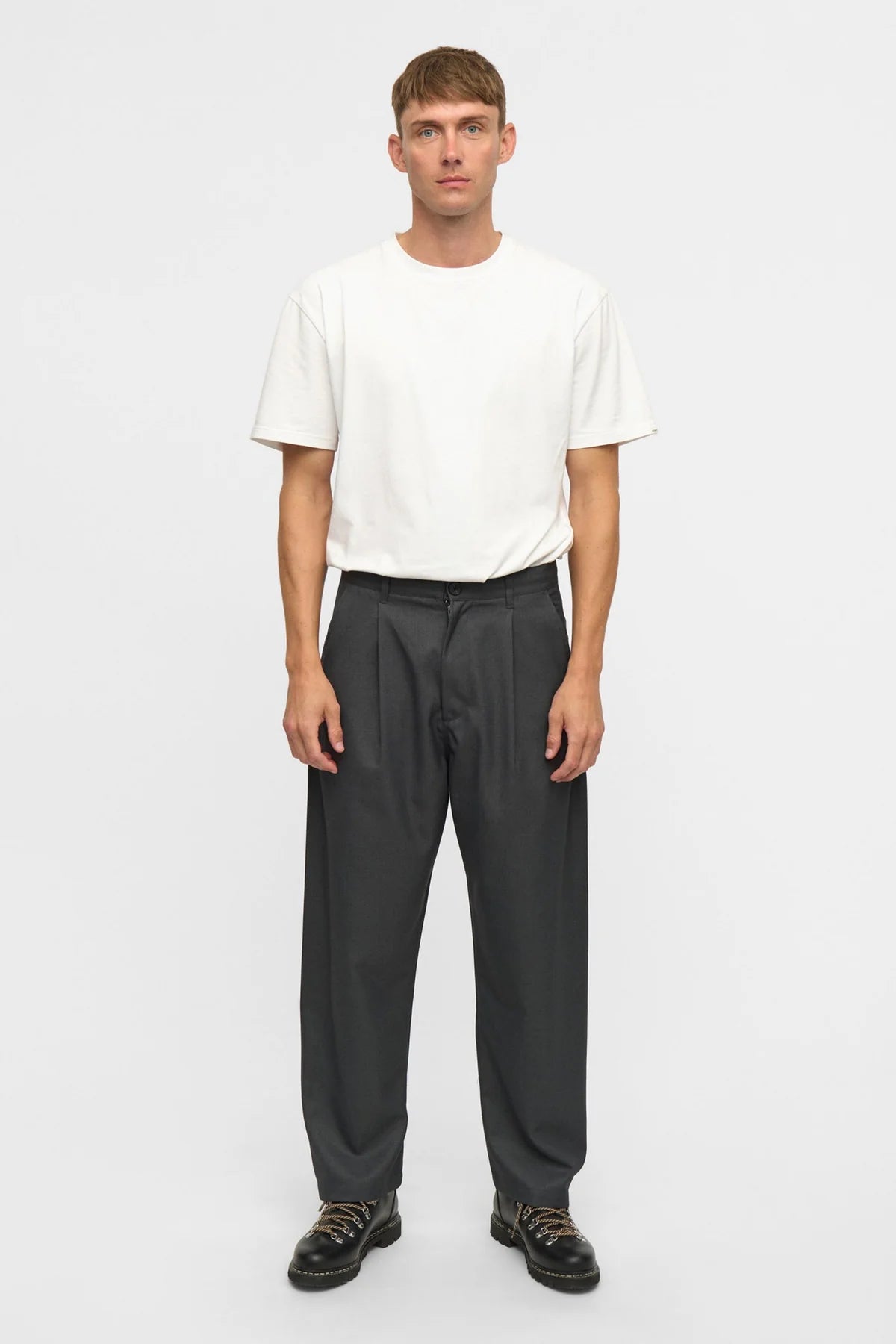 PANTALONE LOOSE FIT IN LANA GRIGIO