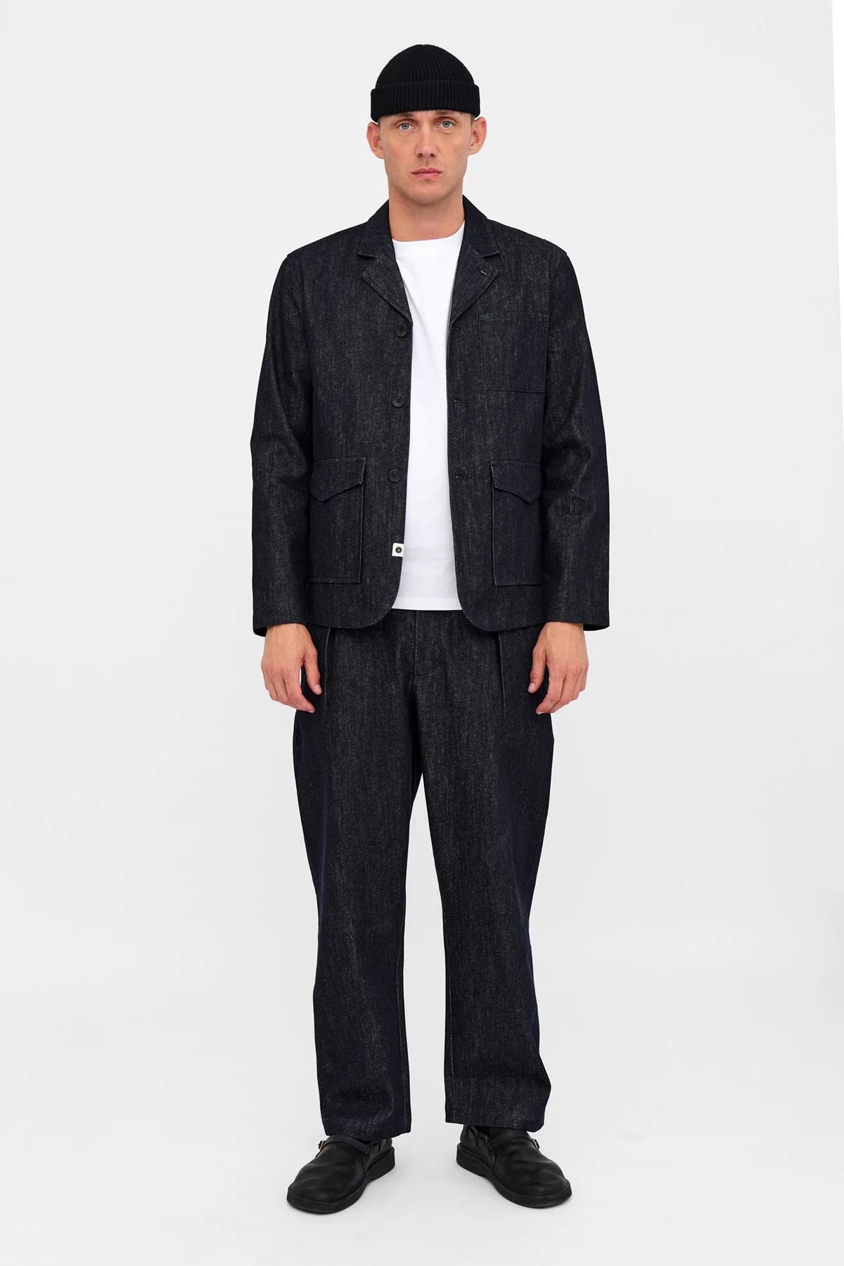 BLAZER DENIM IN LINO E COTONE BLU SCURO