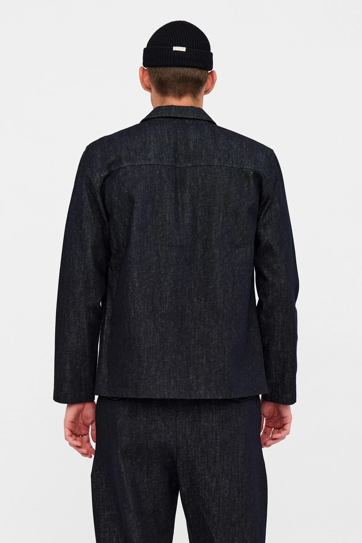 BLAZER DENIM IN LINO E COTONE BLU SCURO