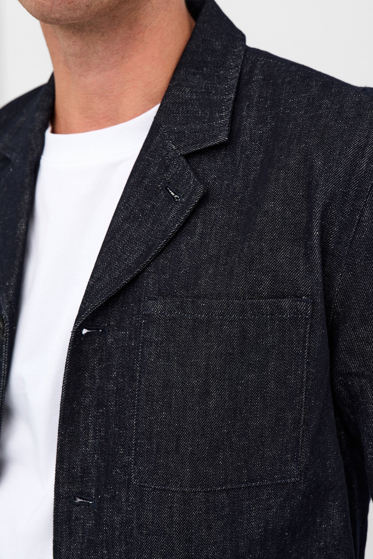 BLAZER DENIM IN LINO E COTONE BLU SCURO