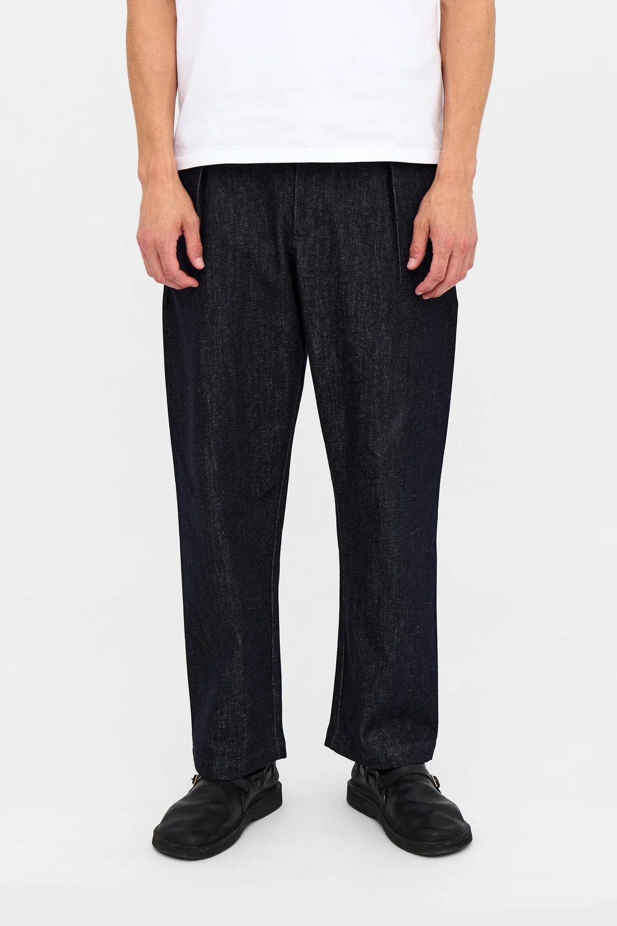 PANTALONI DENIM IN COTONE E LINO BLU SCURO