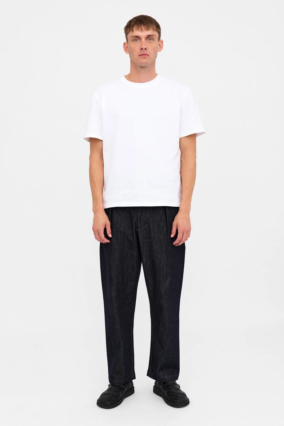 PANTALONI DENIM IN COTONE E LINO BLU SCURO