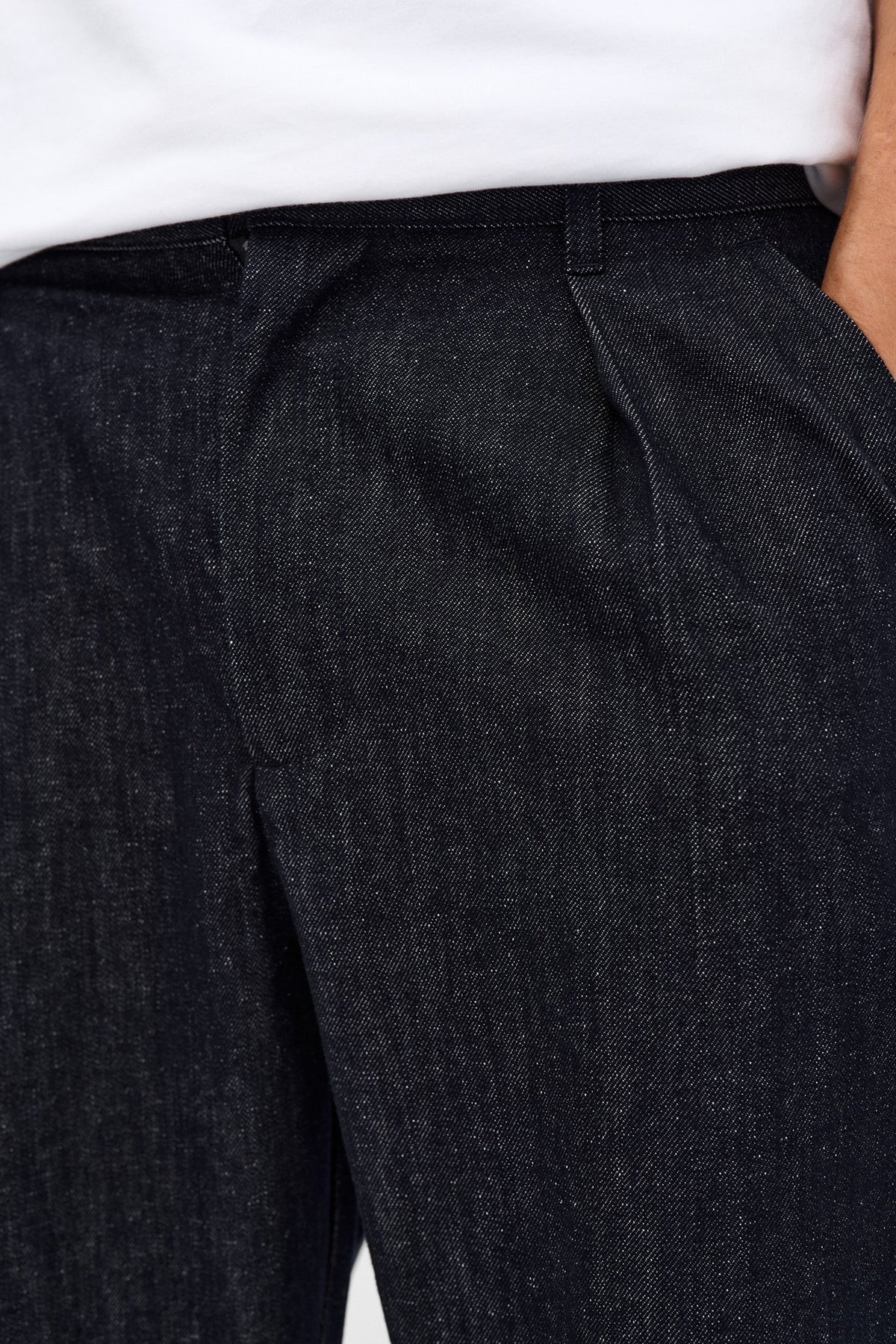 PANTALONI DENIM IN COTONE E LINO BLU SCURO