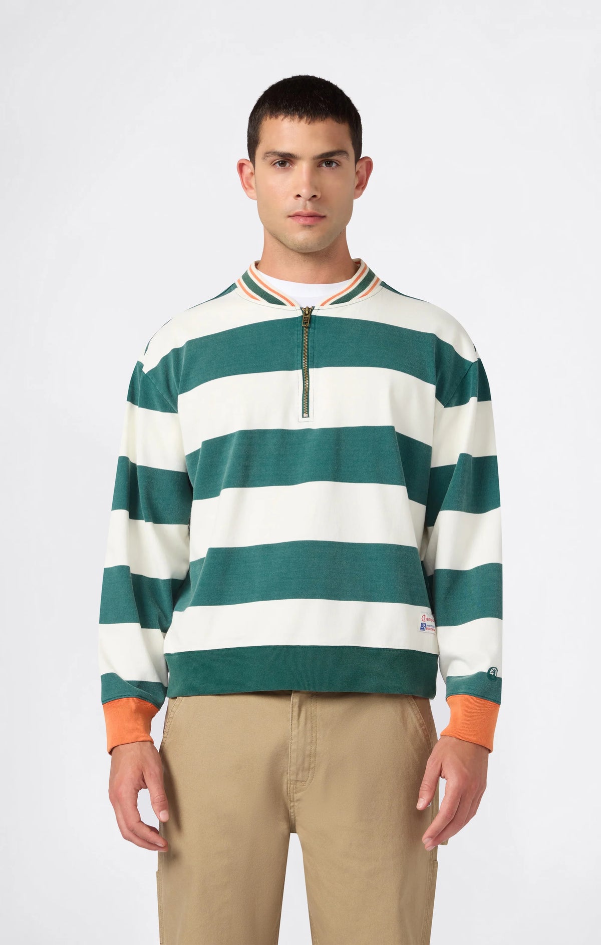 POLO A MANICHE LUNGHE IN COTONE VERDE E BIANCO