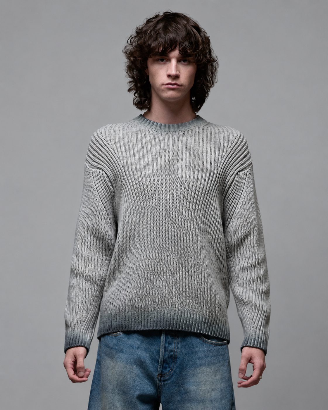 MAGLIONE A COSTE IN COTONE GRIGIO FADED WASH
