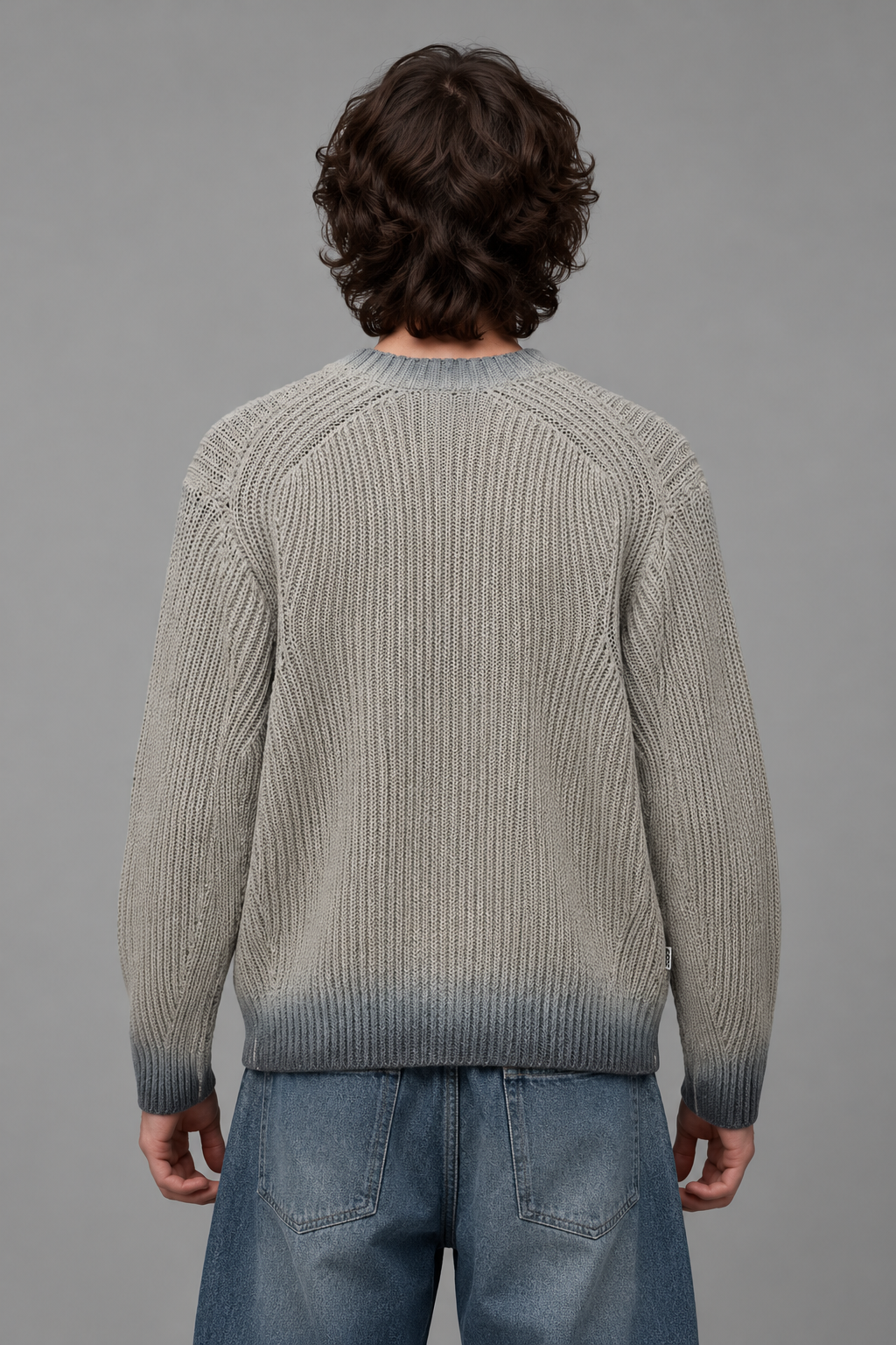 MAGLIONE A COSTE IN COTONE GRIGIO FADED WASH
