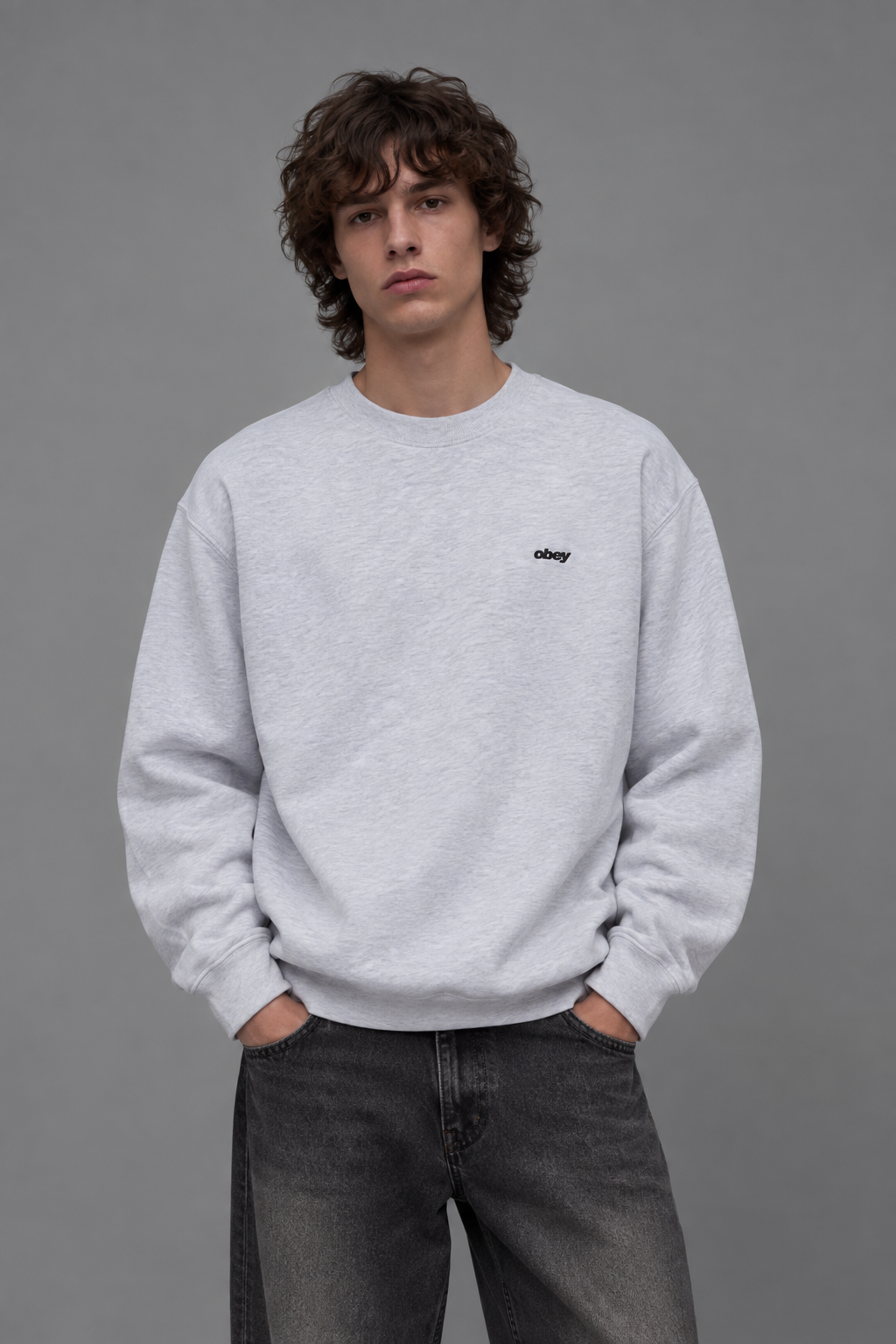 FELPA GIROCOLLO IN COTONE GRIGIO