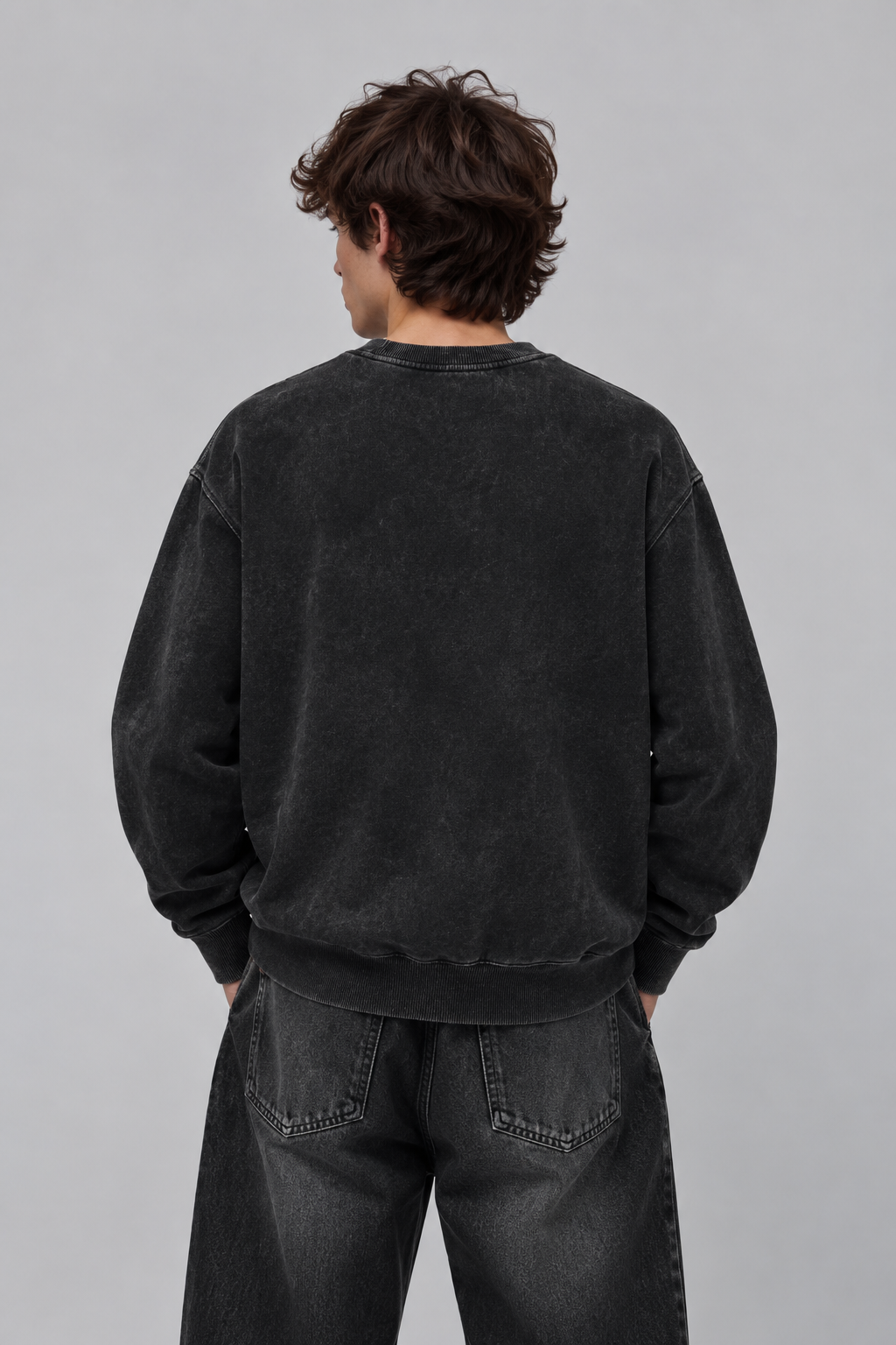 FELPA GIROCOLLO IN COTONE GRIGIO SCURO