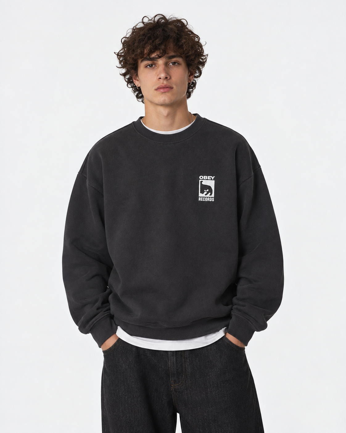 FELPA GIROCOLLO IN COTONE NERO VINTAGE