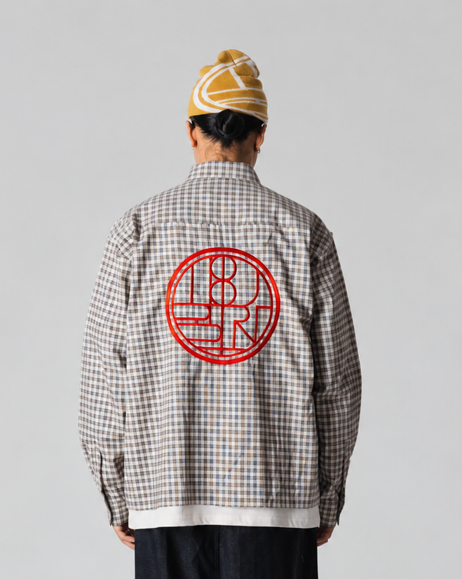CAMICIA A QUADRI CON RICAMO IN COTONE OFF WHITE
