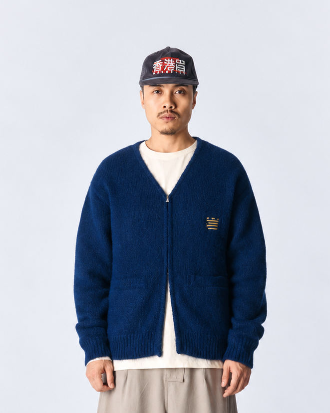 CARDIGAN CON ZIP IN MAGLIA BLU