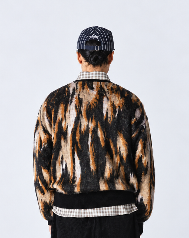 CARDIGAN LOOSE FIT IN MAGLIA SABBIA E NERO
