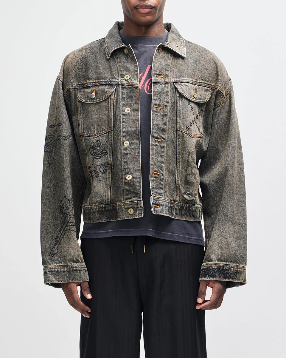 GIACCA DI JEANS EFFETTO VISSUTO ANTRACITE