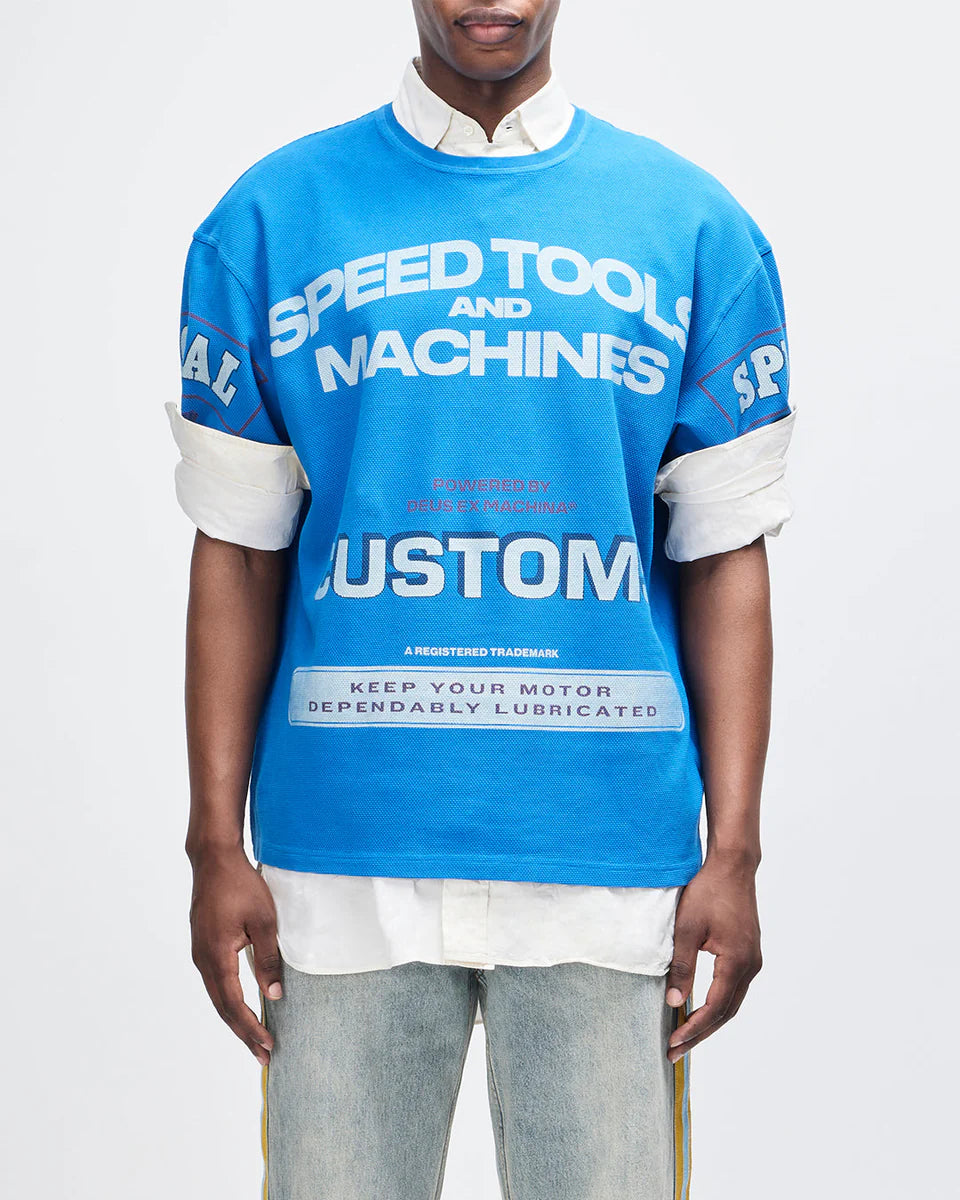T-SHIRT AMPIA IN COTONE A NIDO D'APE AZZURRO