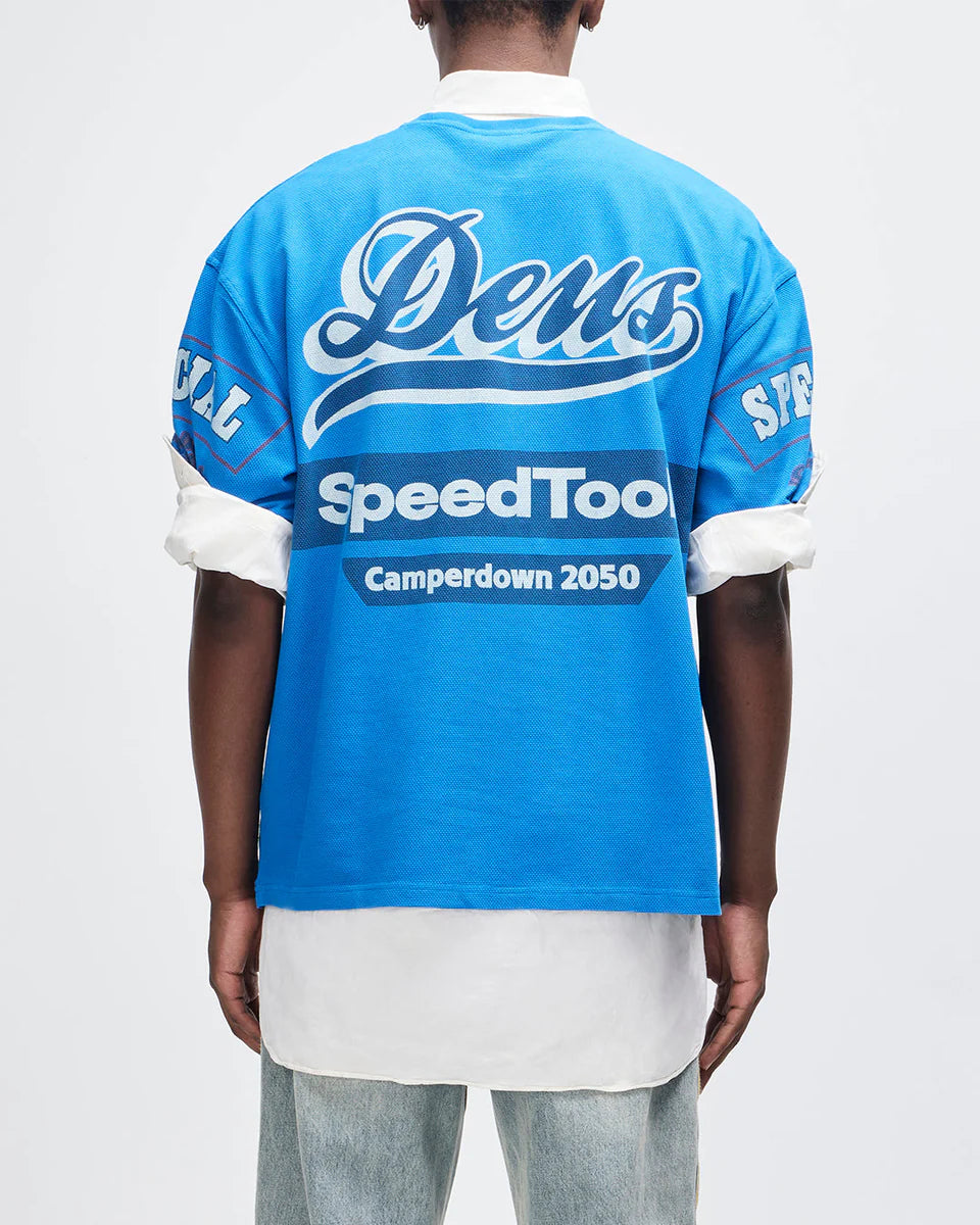 T-SHIRT AMPIA IN COTONE A NIDO D'APE AZZURRO
