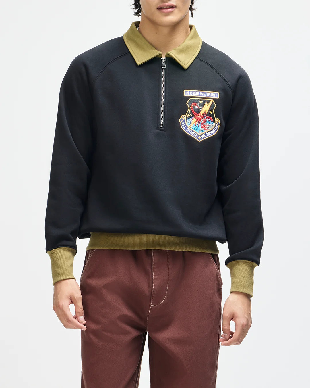 FELPA CON MEZZA ZIP IN COTONE NERO