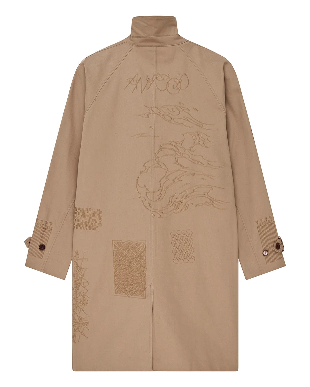 CAPPOTTO CON RICAMO SUL RETRO IN COTONE SABBIA