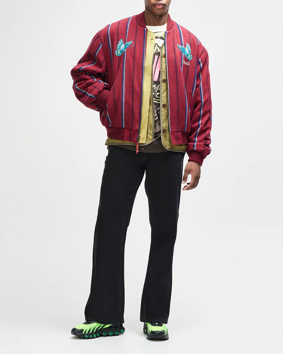 GIACCA BOMBER REVERSIBILE IN COTONE E LANA ROSSO E VERDE