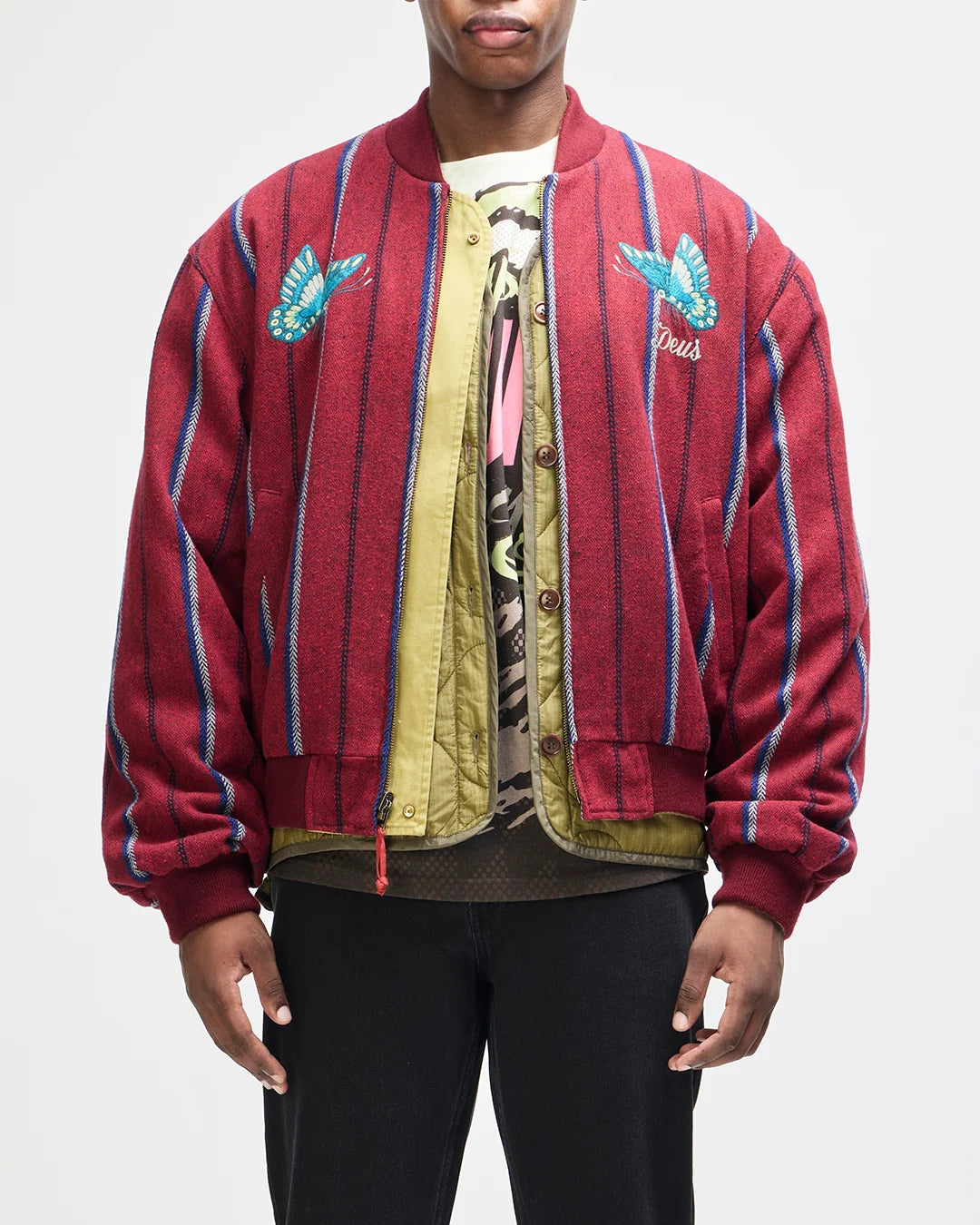 GIACCA BOMBER REVERSIBILE IN COTONE E LANA ROSSO E VERDE