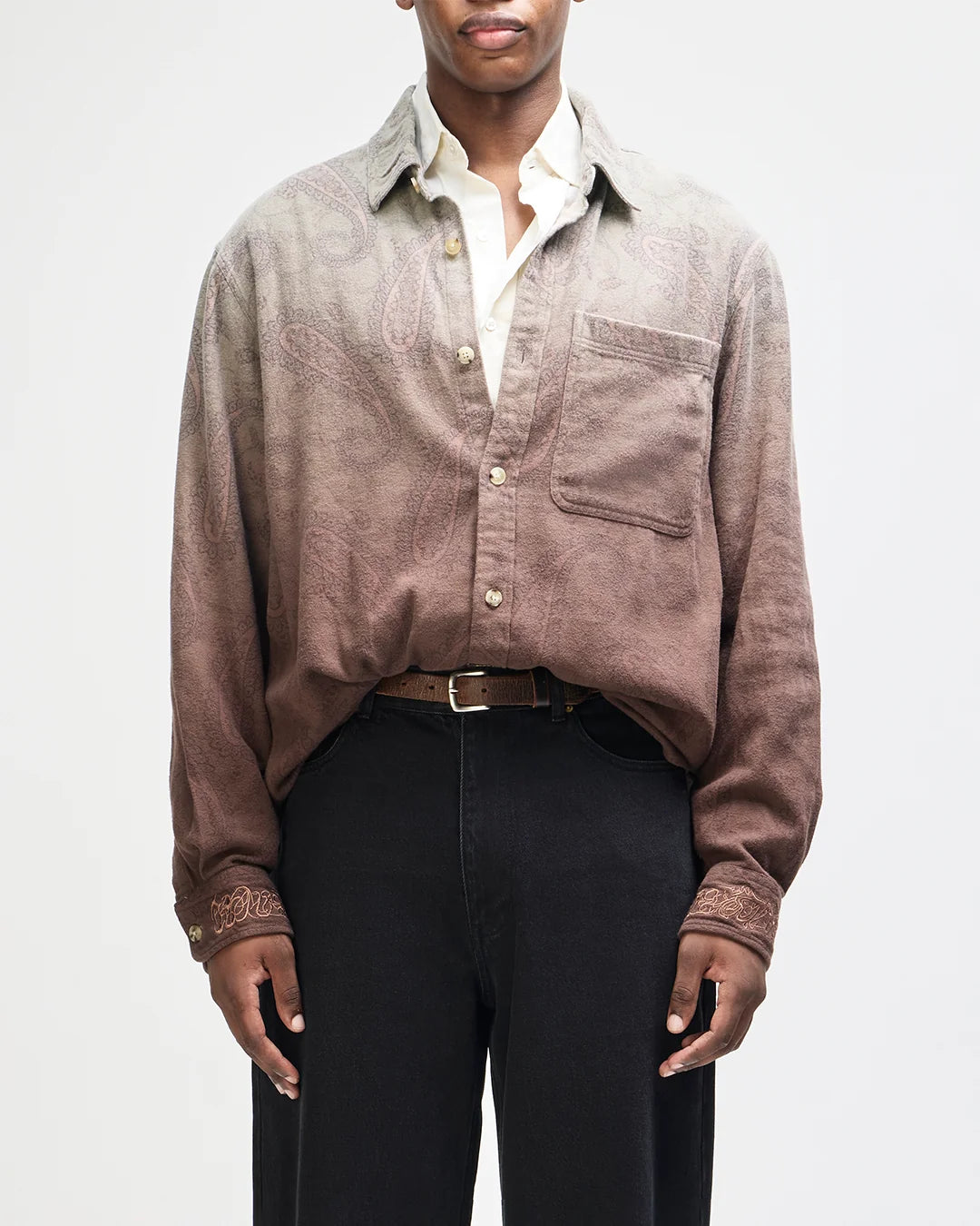 CAMICIA OVERSIZED FIT IN COTONE FLANELLA VERDE MARRONE