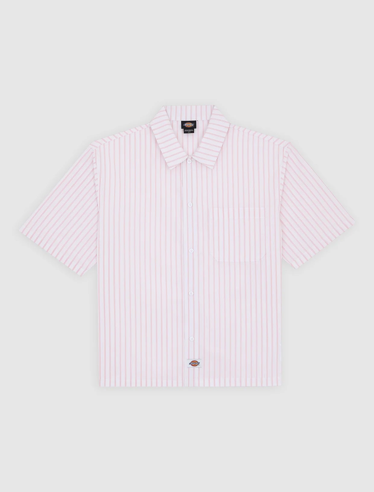 CAMICIA A MANICHE CORTE A RIGHE BIANCA E ROSA